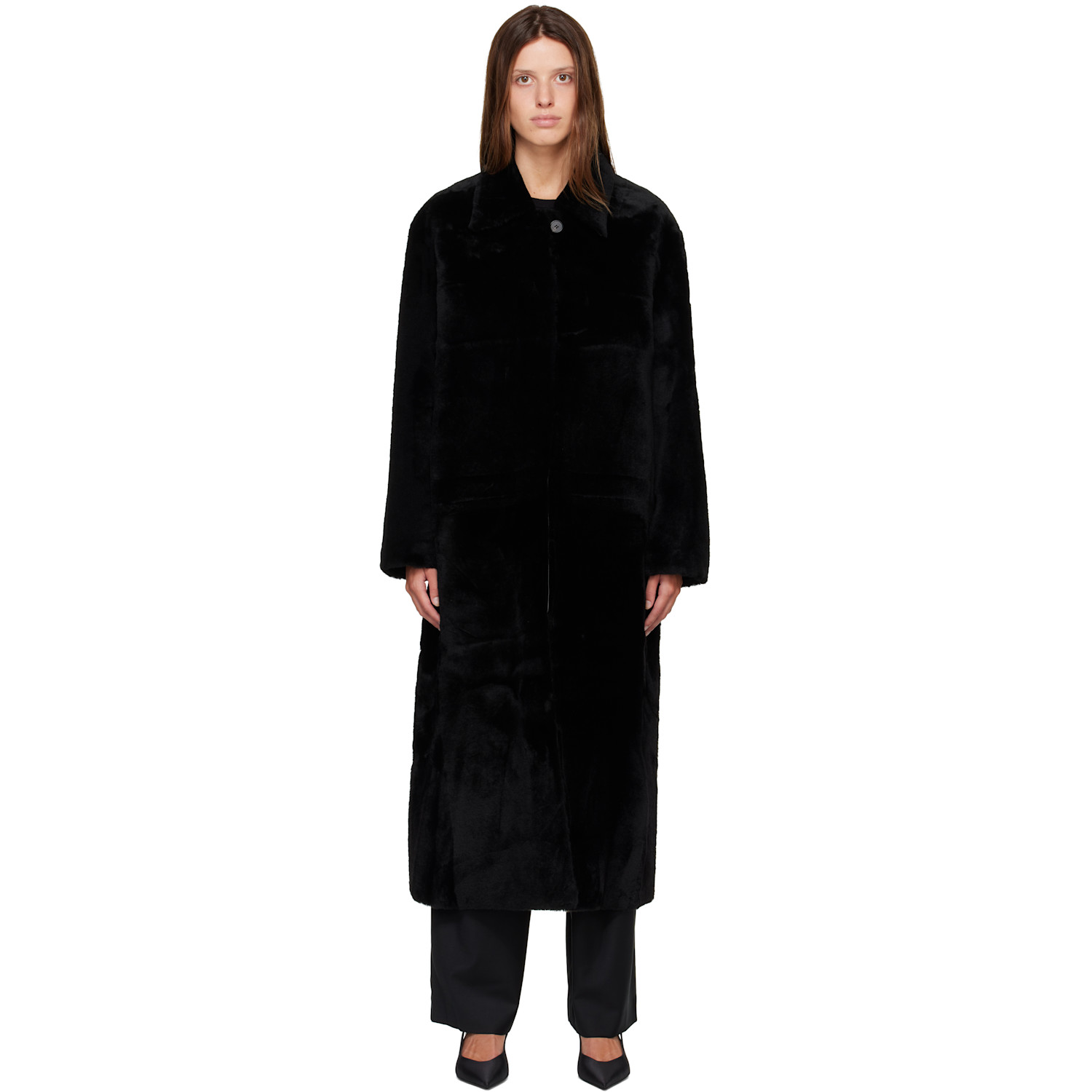 R2W Black Naca Relaxed Fit Shearling Coat