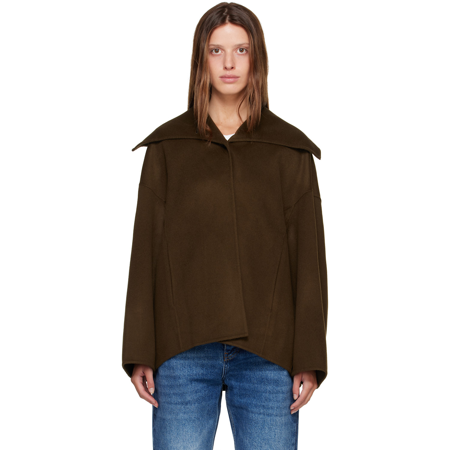 R2W Khaki Nenka Wool Cash Sailor-Collar Jacket