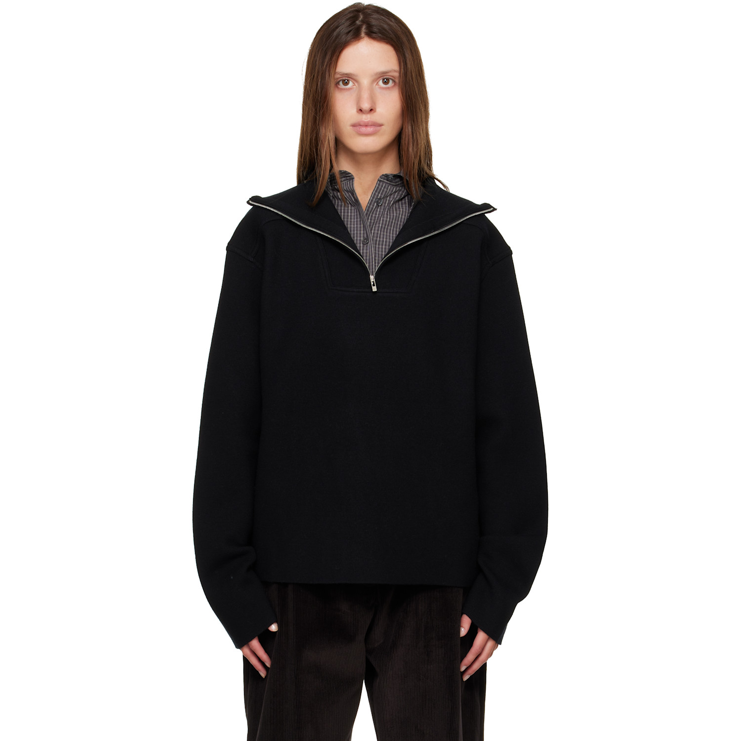 R2W Black Paulo Wool Hairy Zip-Up Sweater