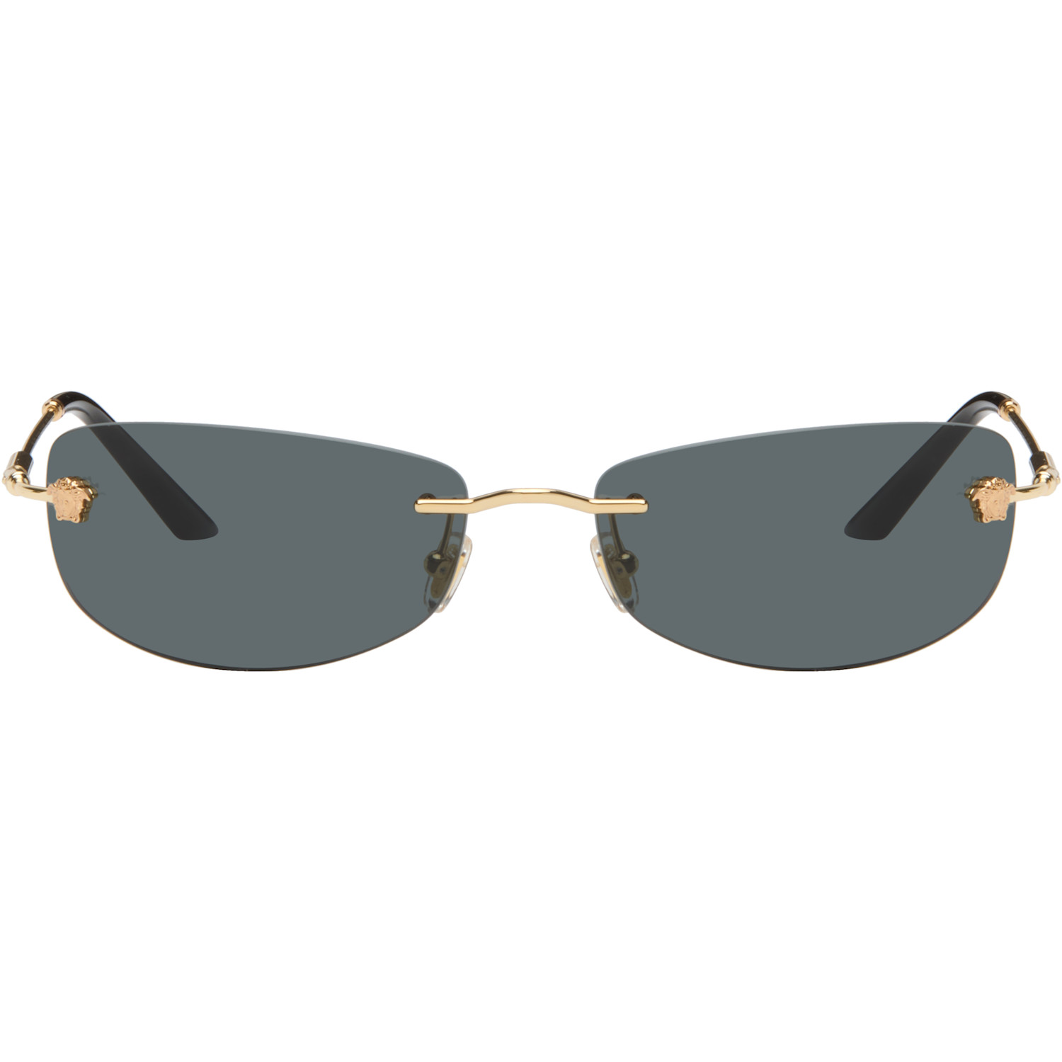 Versace Gold Rimless Rectangle Medusa Sunglasses