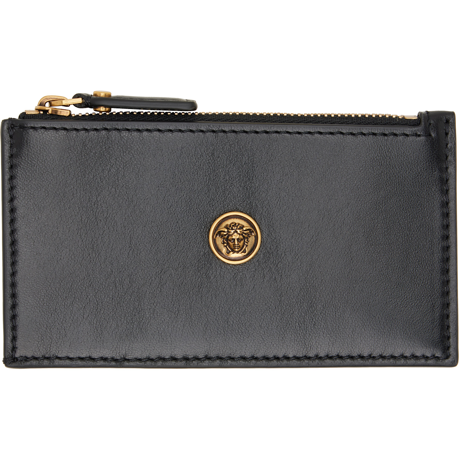 Versace Black Emblème Leather Zip Card Holder
