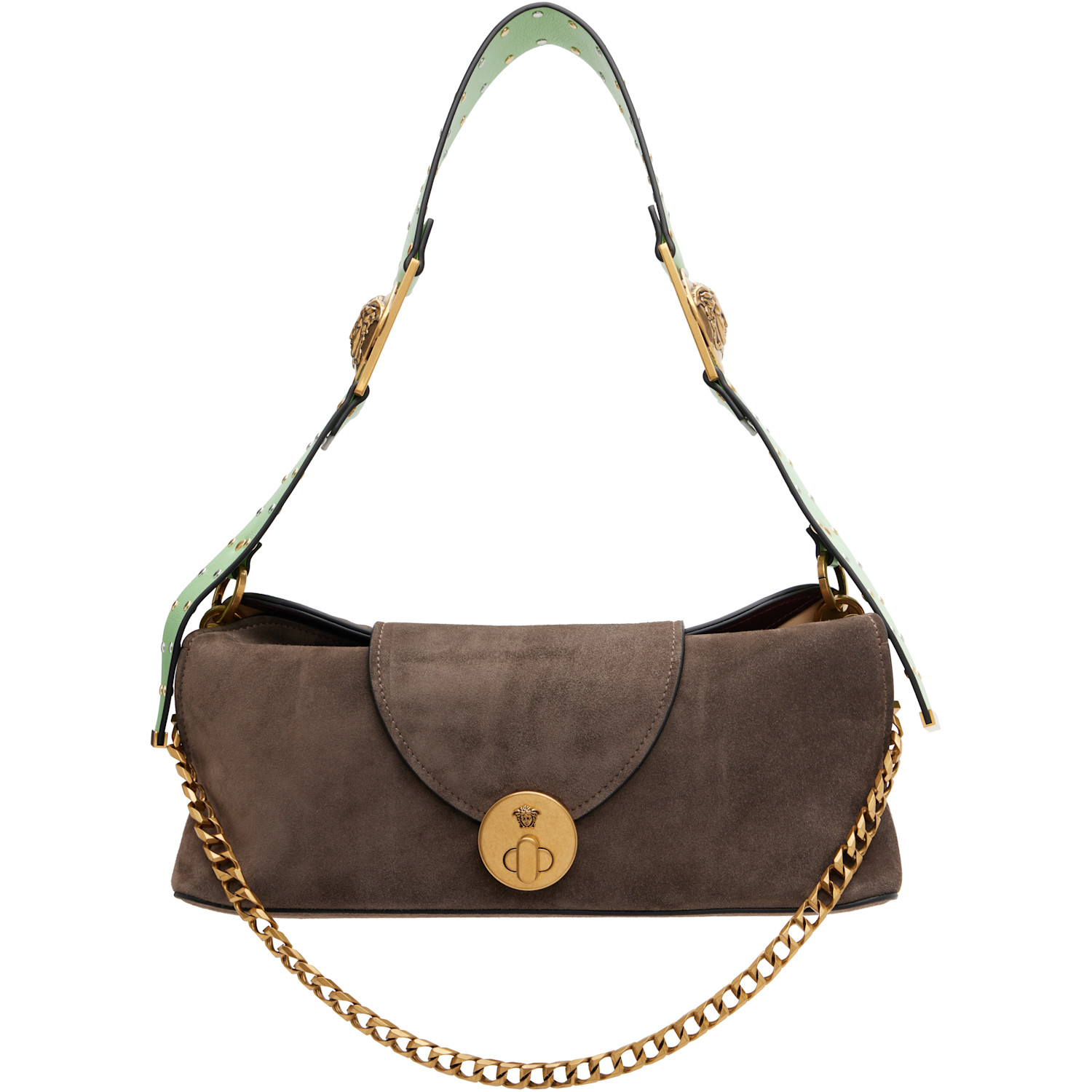 Versace Brown Vivian Embellished Suede Clutch