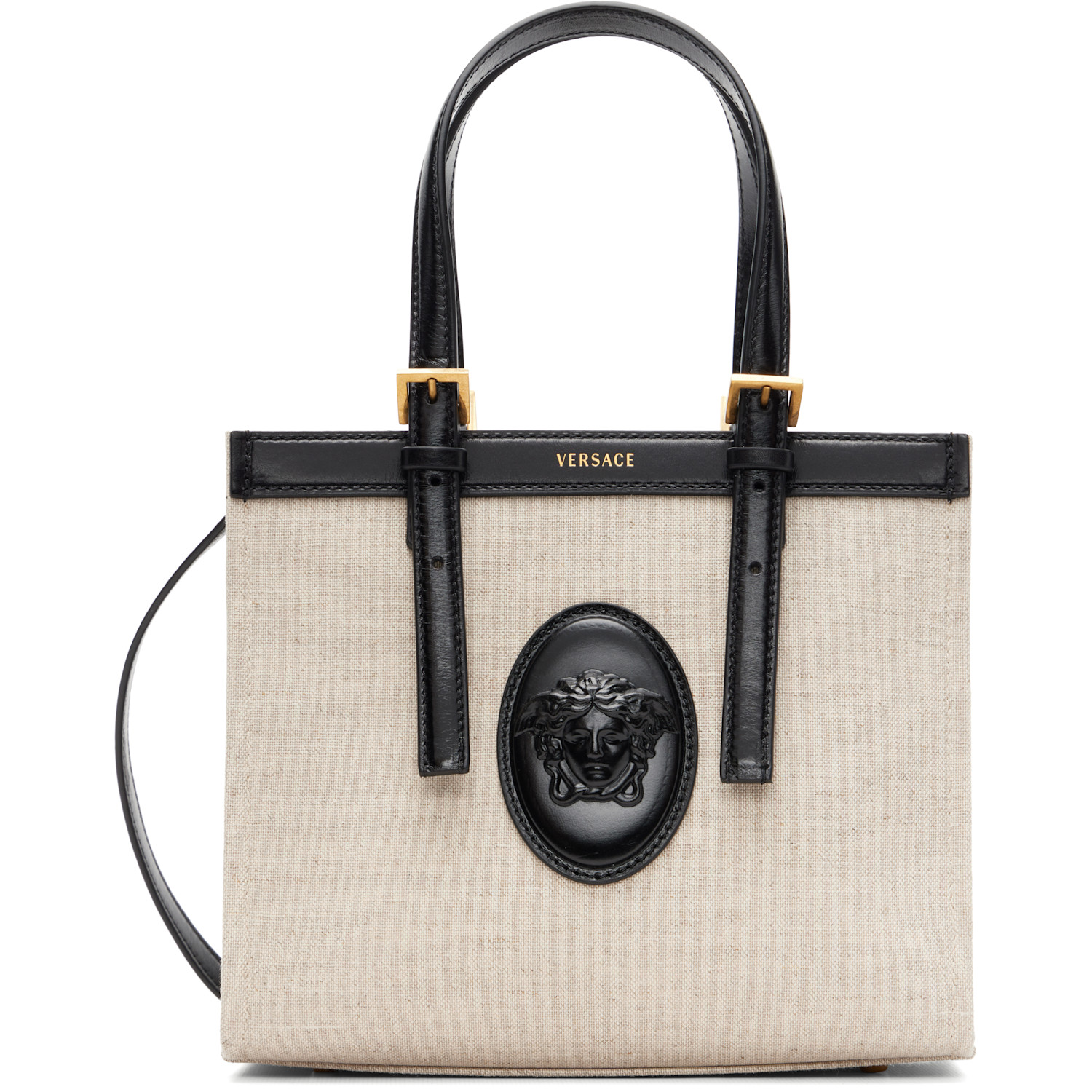 Versace Beige & Black Rivière Mini Canvas Tote
