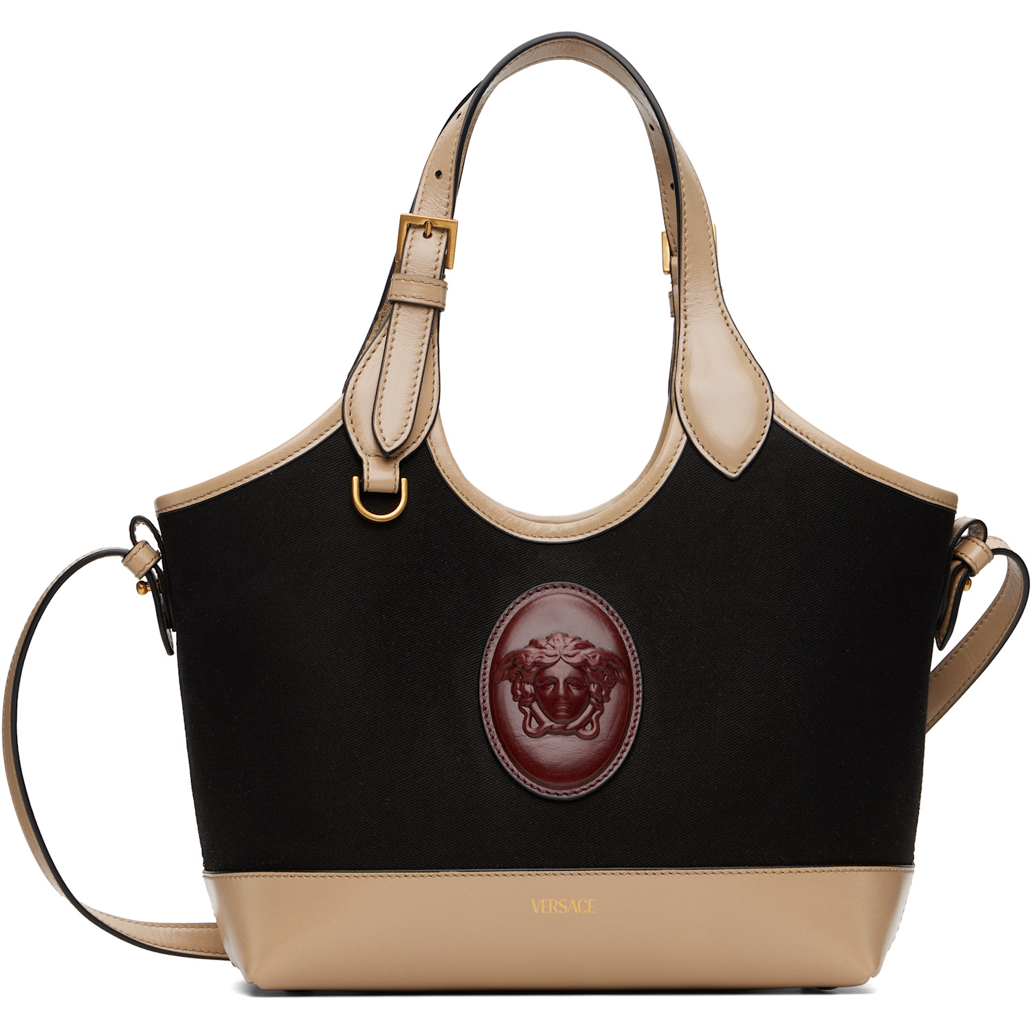 Versace Black & Beige Rivière Small Canvas Tote