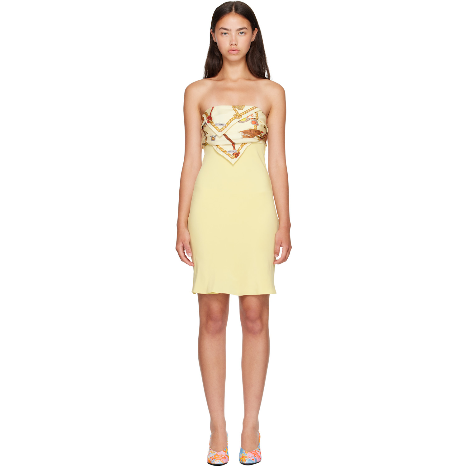 Versace Yellow Silk Crêpe Marocaine Strapless Minidress