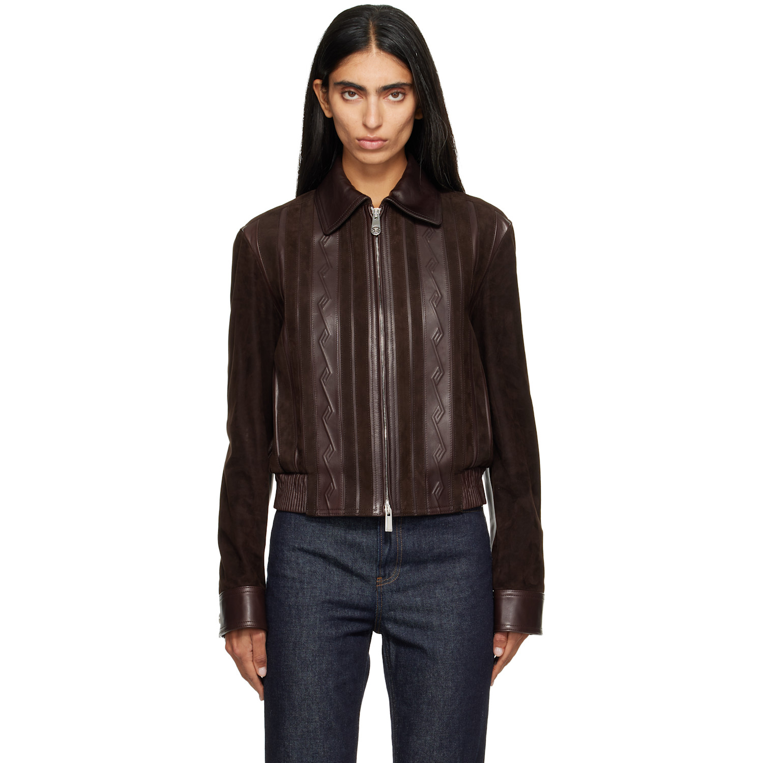 Versace Brown Nappa Leather & Suede Blouson Jacket