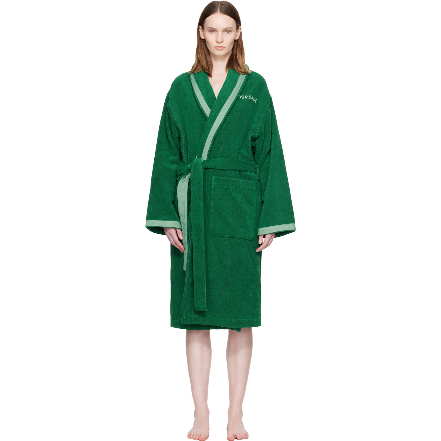 Versace Green Cotton-Terry Jacquard Bathrobe