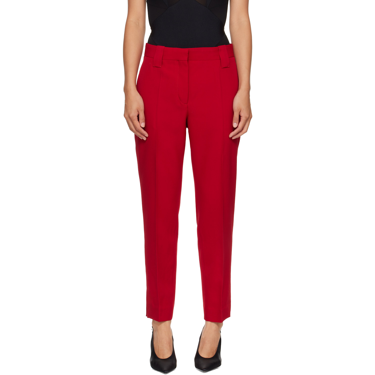 Versace Red Grain de Poudre Wool Trousers