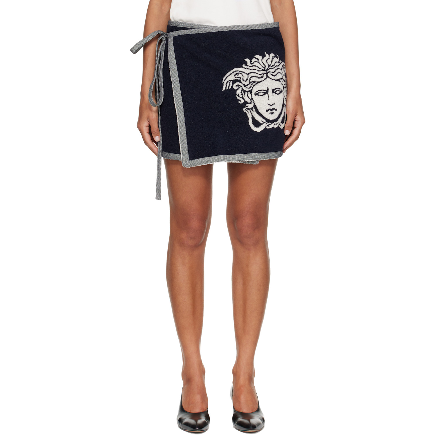 Versace Navy Terry Medusa Jacquard Miniskirt