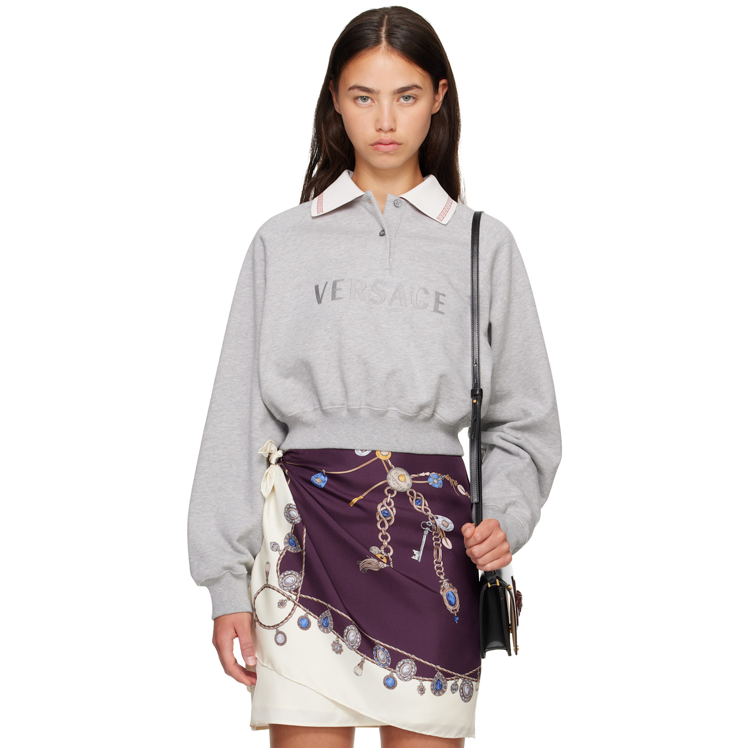 Versace Gray Heavy Soft Fleece Greca Details & Logo Sweatshirt In 2eq80 Grey Melange W