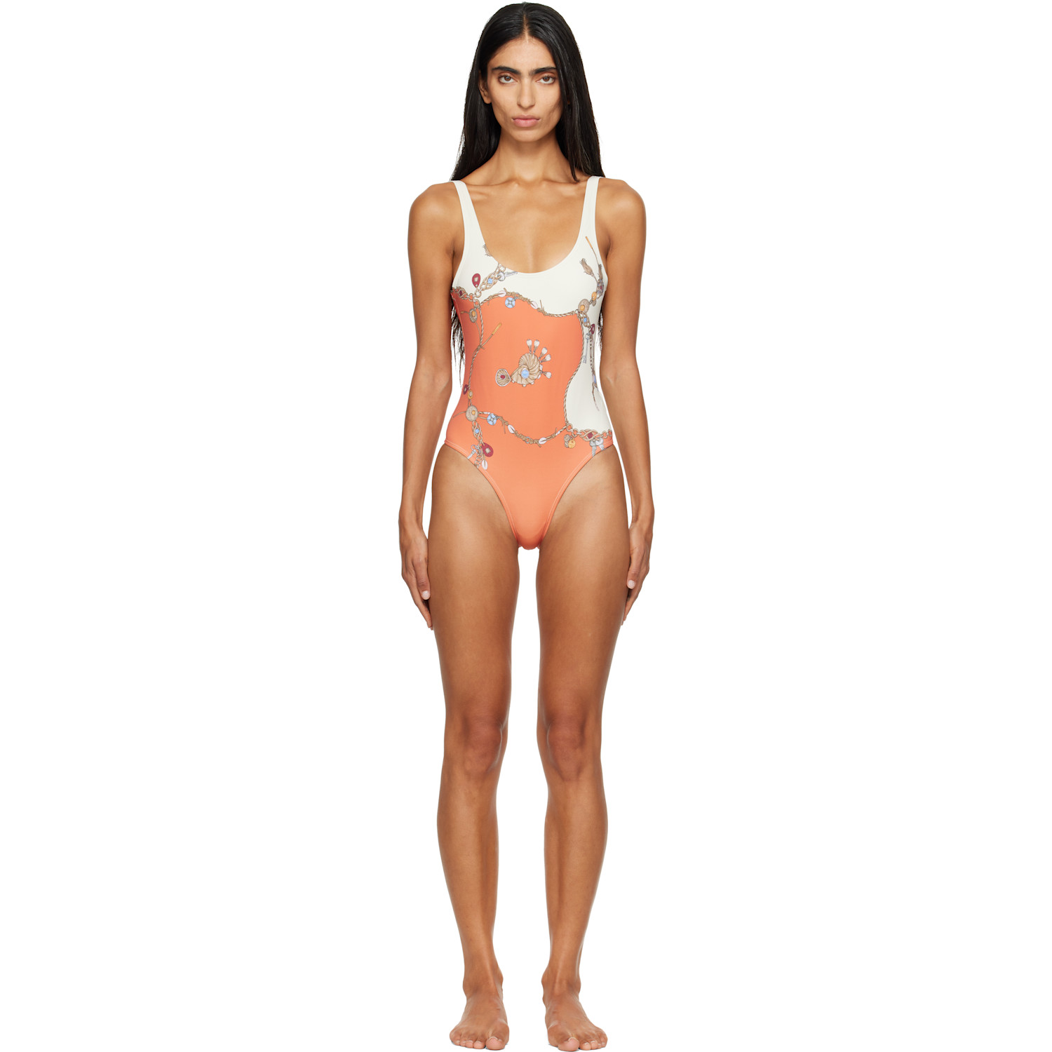 Versace Orange & White Printed One-Piece Swimsuit