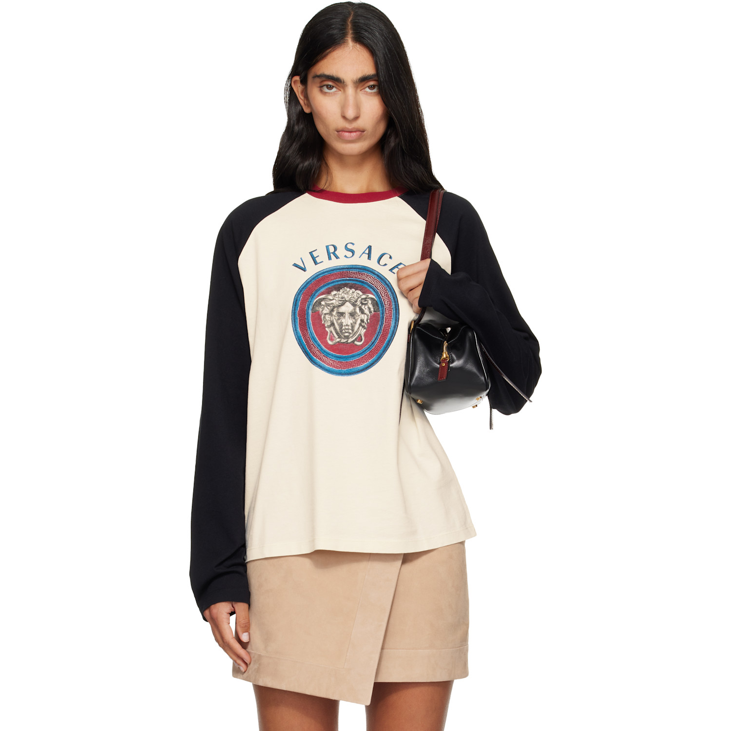 Versace Off-White & Black Printed Cotton-Jersey Regular T-shirt