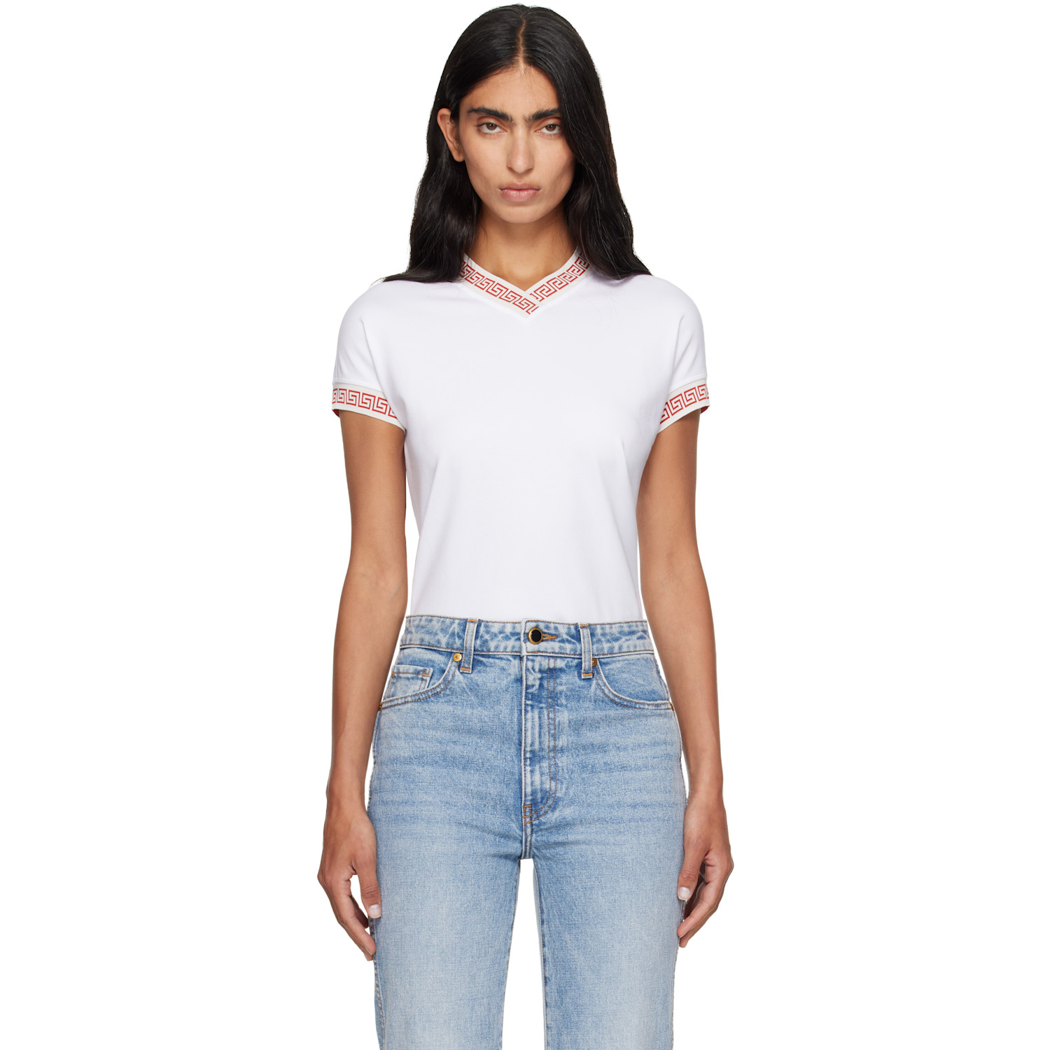 Versace White Jacquard Stretch Cotton-Jersey T-shirt