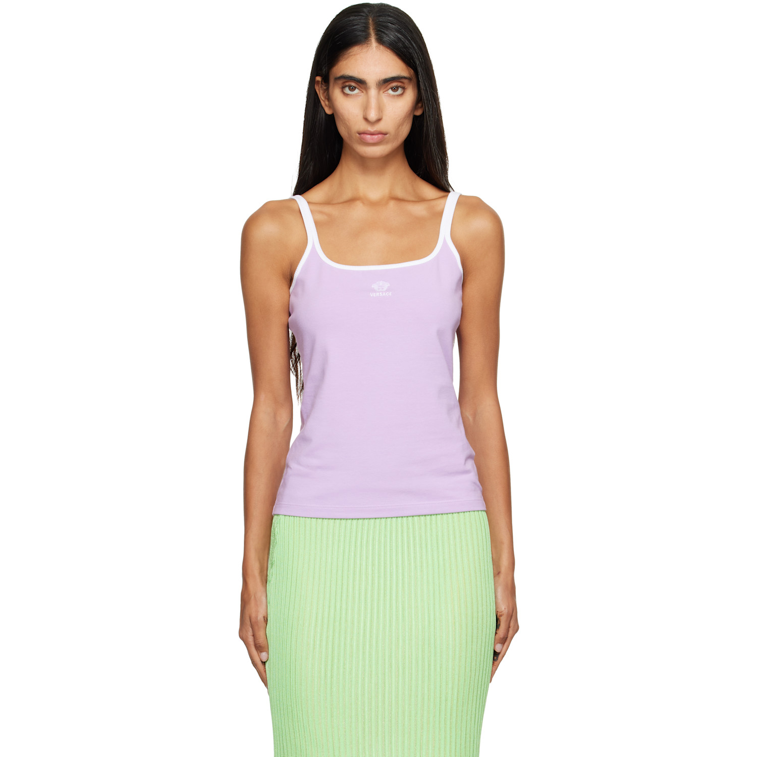 Versace Purple Embroidered-Logo Stretch Cotton-Jersey Tank Top