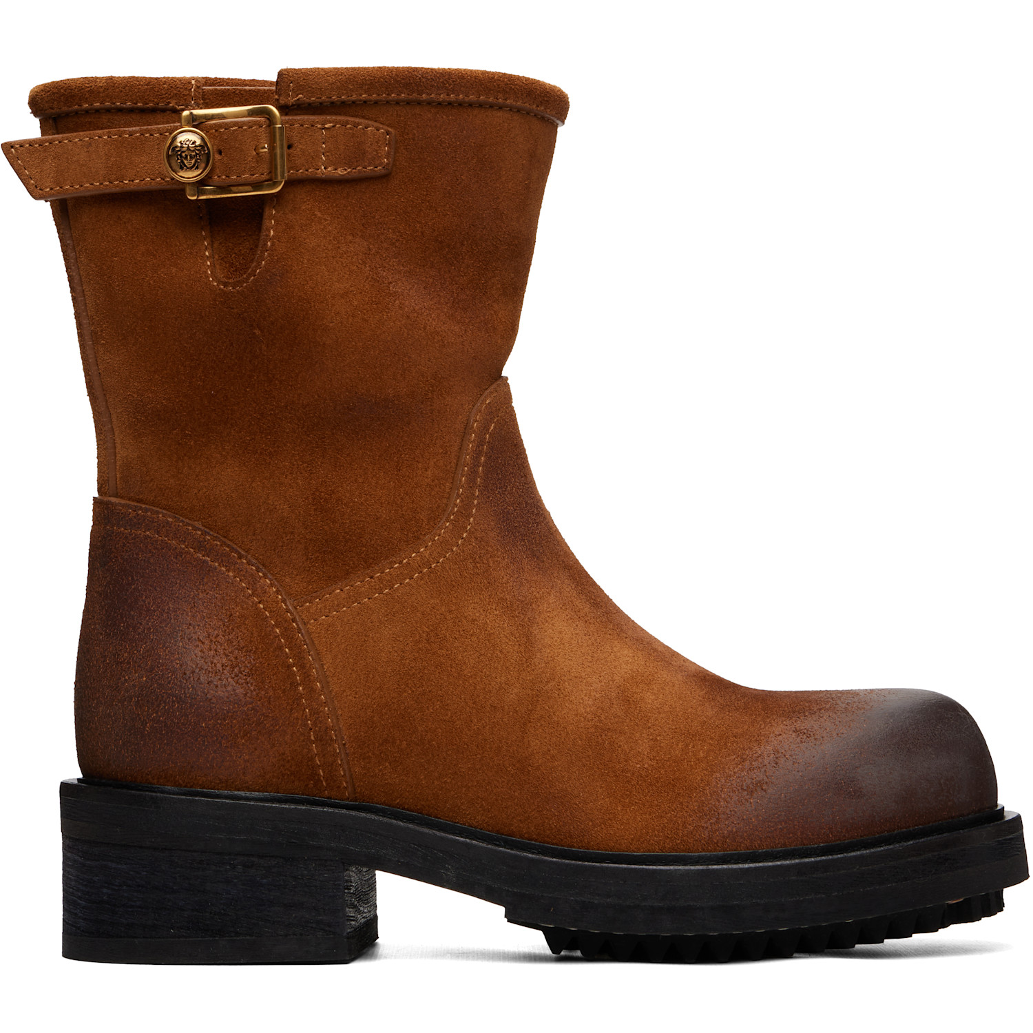 Versace Brown Buckled Suede Boots