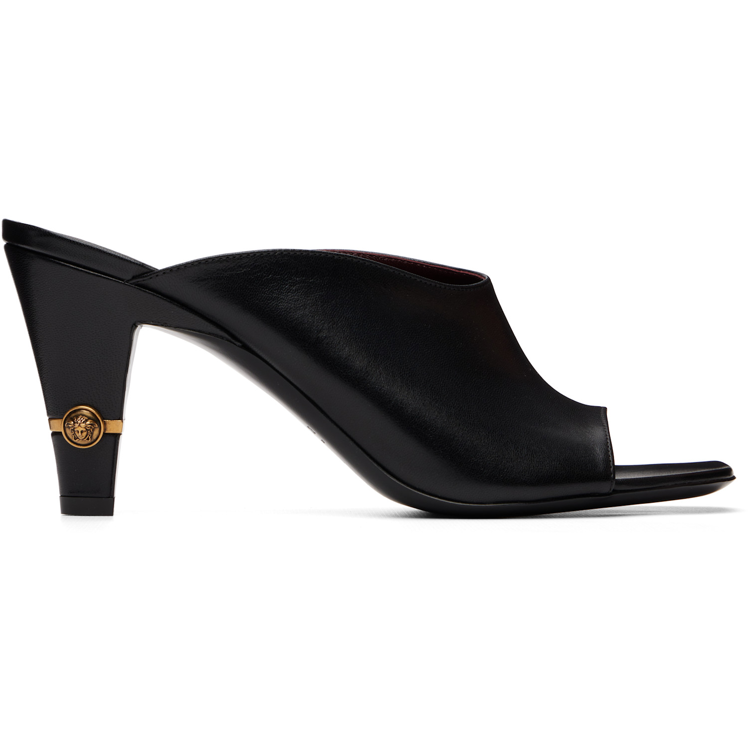 Versace Black Giulietta Leather Mule Heeled Sandals