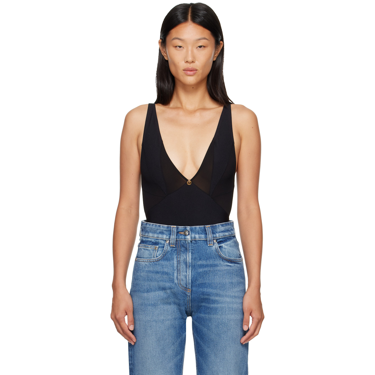 Versace Black V-Neck Bodysuit