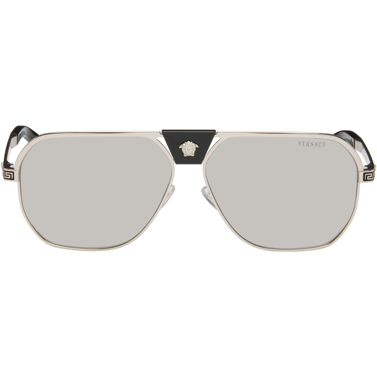 Versace Silver Greca Flow Navigator Sunglasses