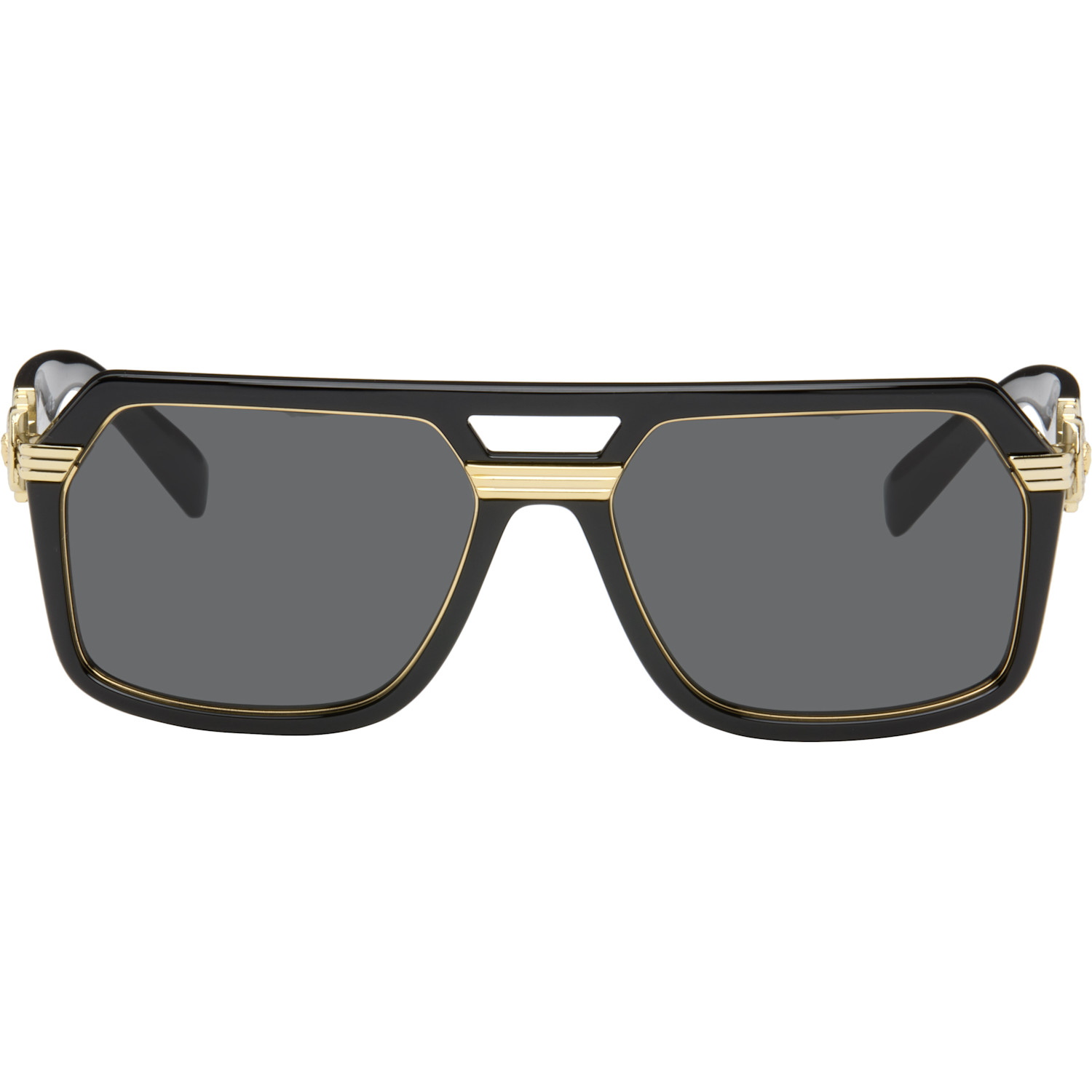 Versace Black Vintage Icon Pilot Sunglasses In Green