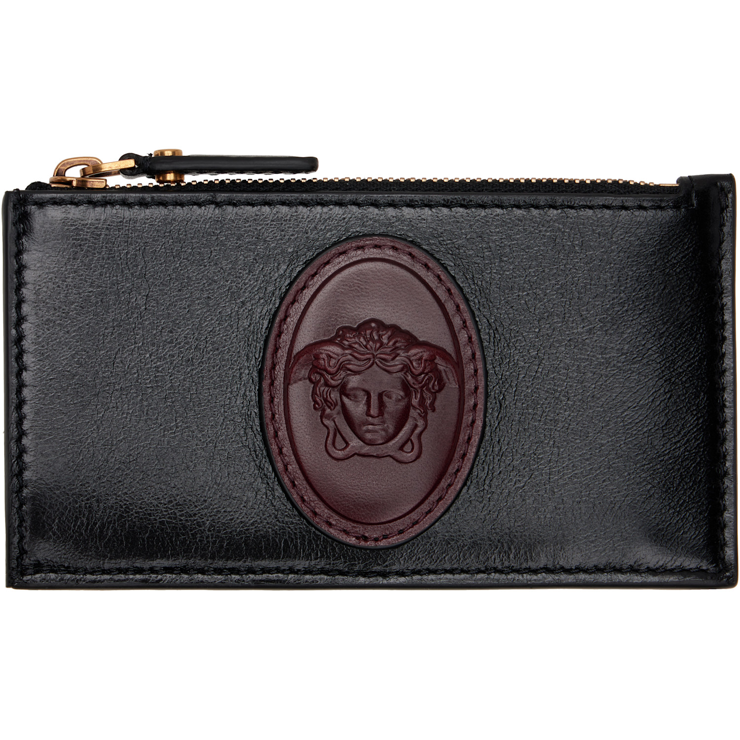 Versace Black & Brown Roomy Leather Zip Card Holder