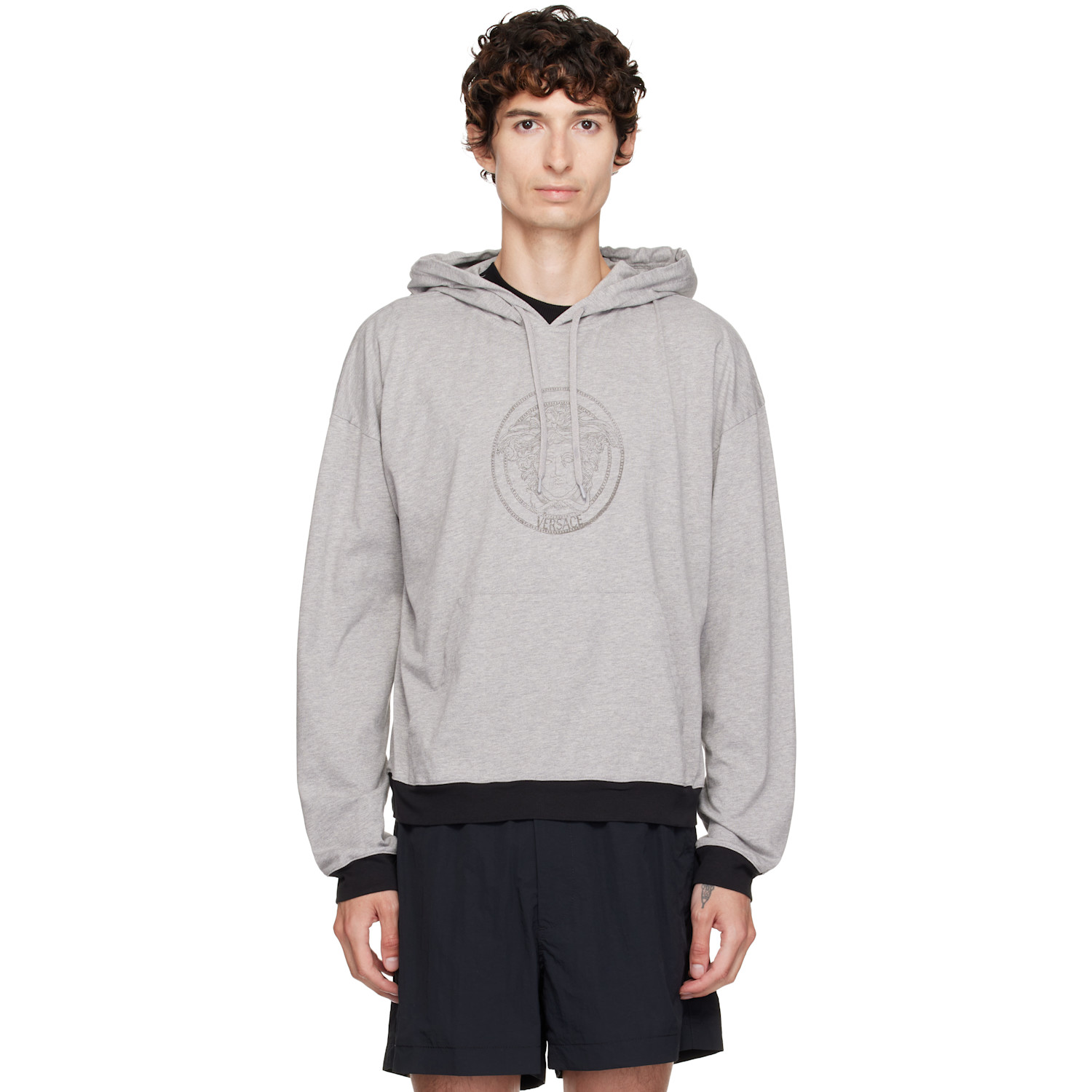 Versace Gray Printed Cotton-Jersey Hoodie