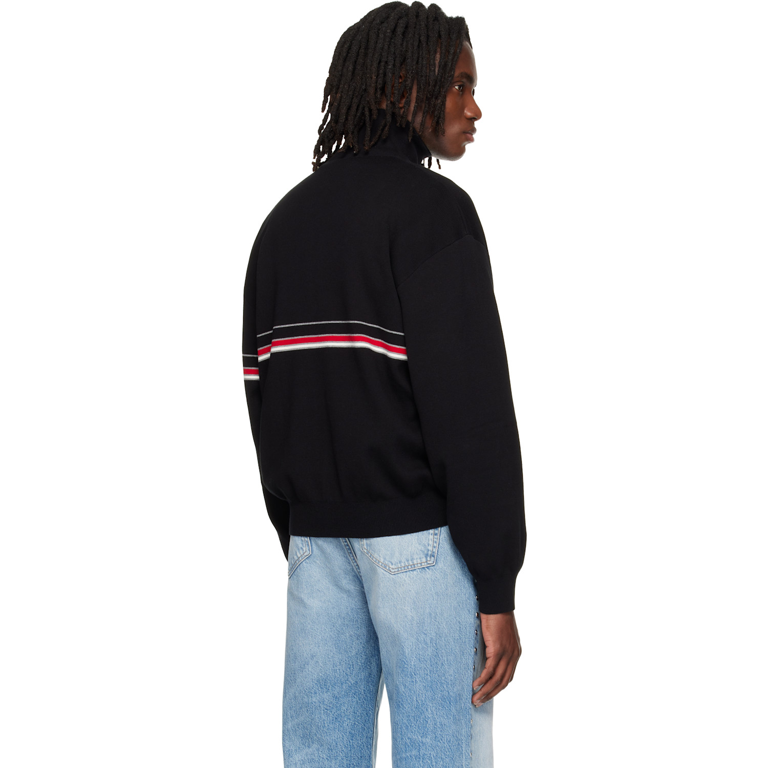  Versace Black Embroidered-logo Cotton Knit Zip Cardigan 