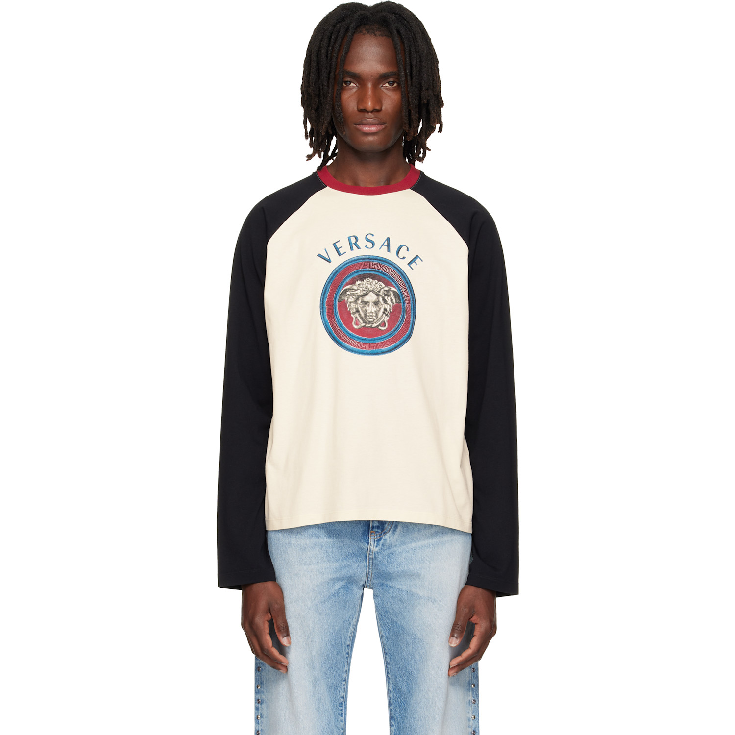 Versace White & Black Printed Cotton-Jersey Regular T-shirt
