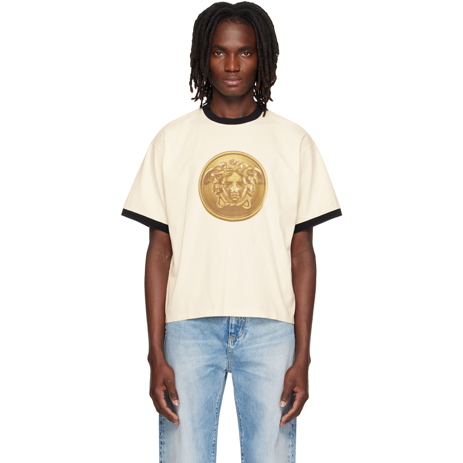 Versace White Printed Cotton-Jersey Regular T-shirt