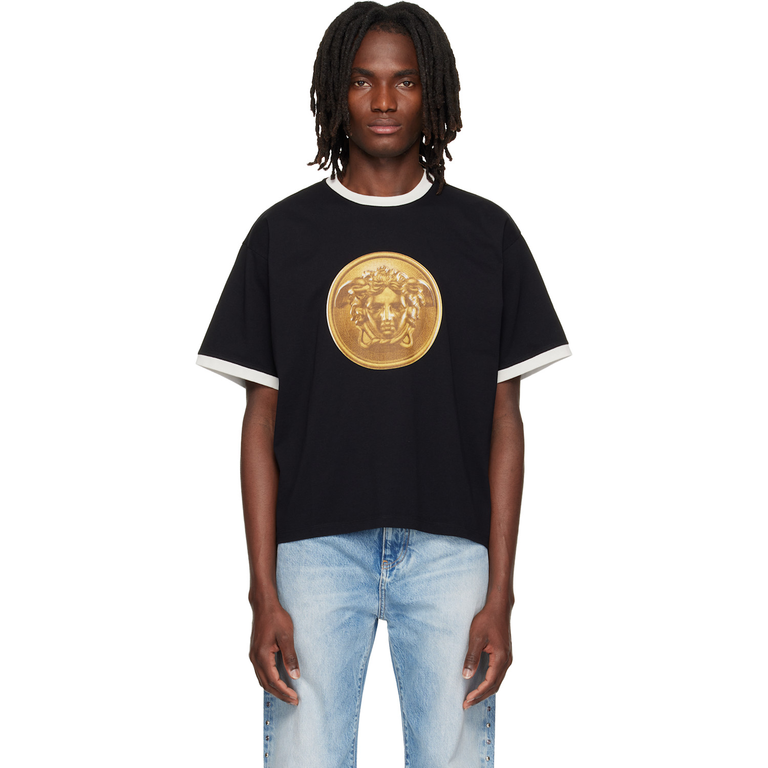 Versace Black Printed Cotton-Jersey Regular T-shirt