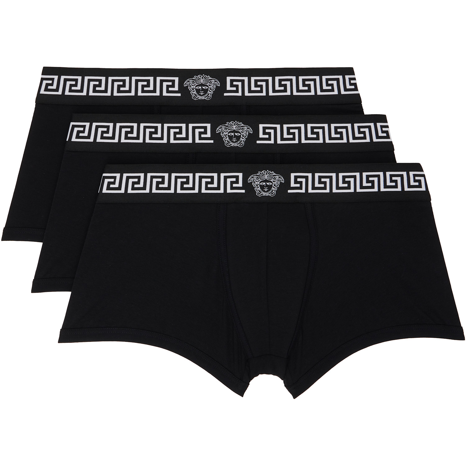 Versace Three-pack Black Cotton-jersey Boxer Briefs In 1b000-black