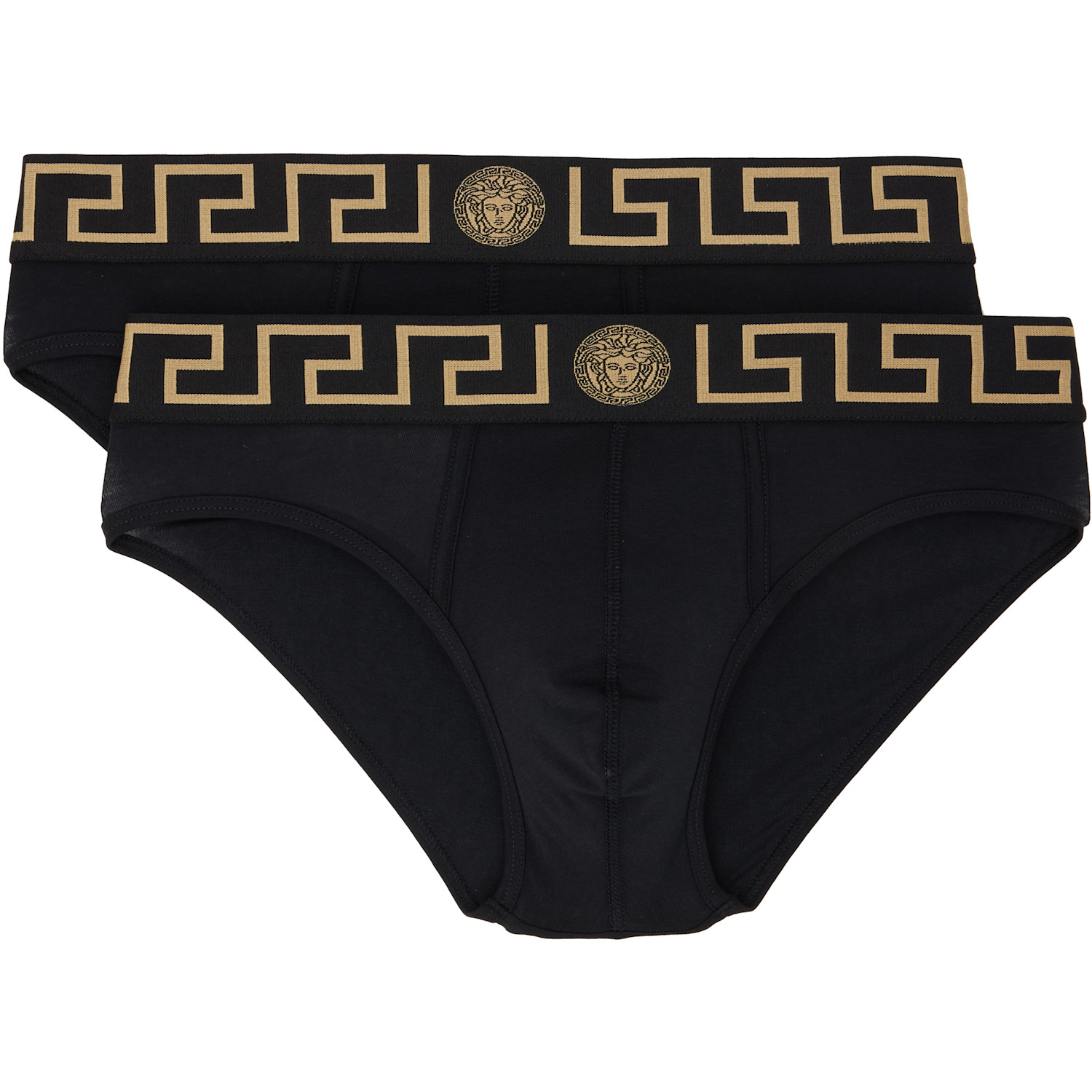 Versace Two-pack Black Cotton-jersey Briefs In A80g-black Gold Gree