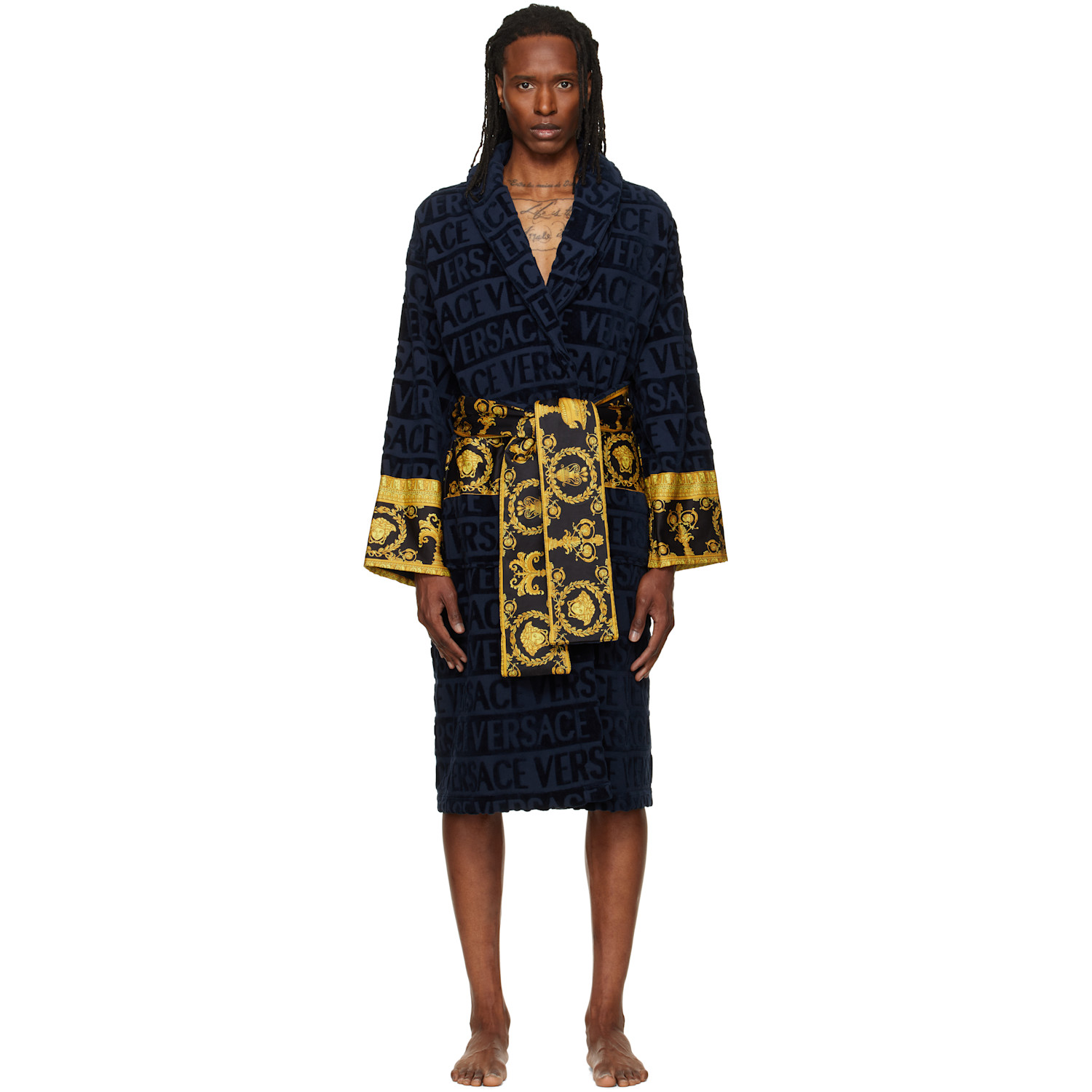 Versace Navy 'i Heart Baroque' Bathrobe In Z4002-blue