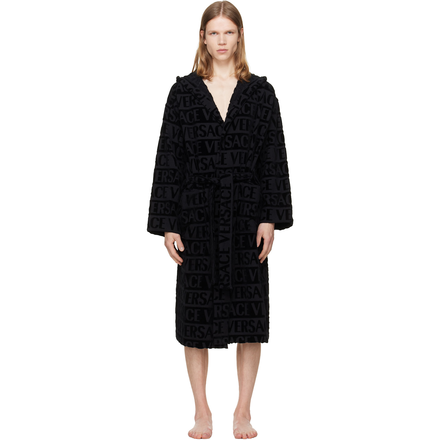 Versace Black 'Versace Allover' Bathrobe