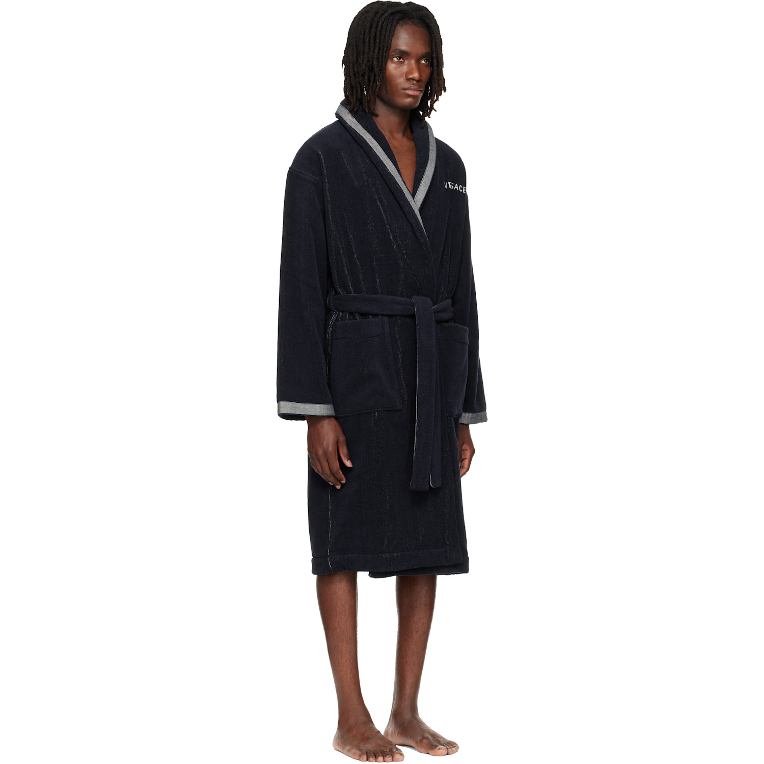  Versace Navy Cotton-terry Jacquard Bathrobe 