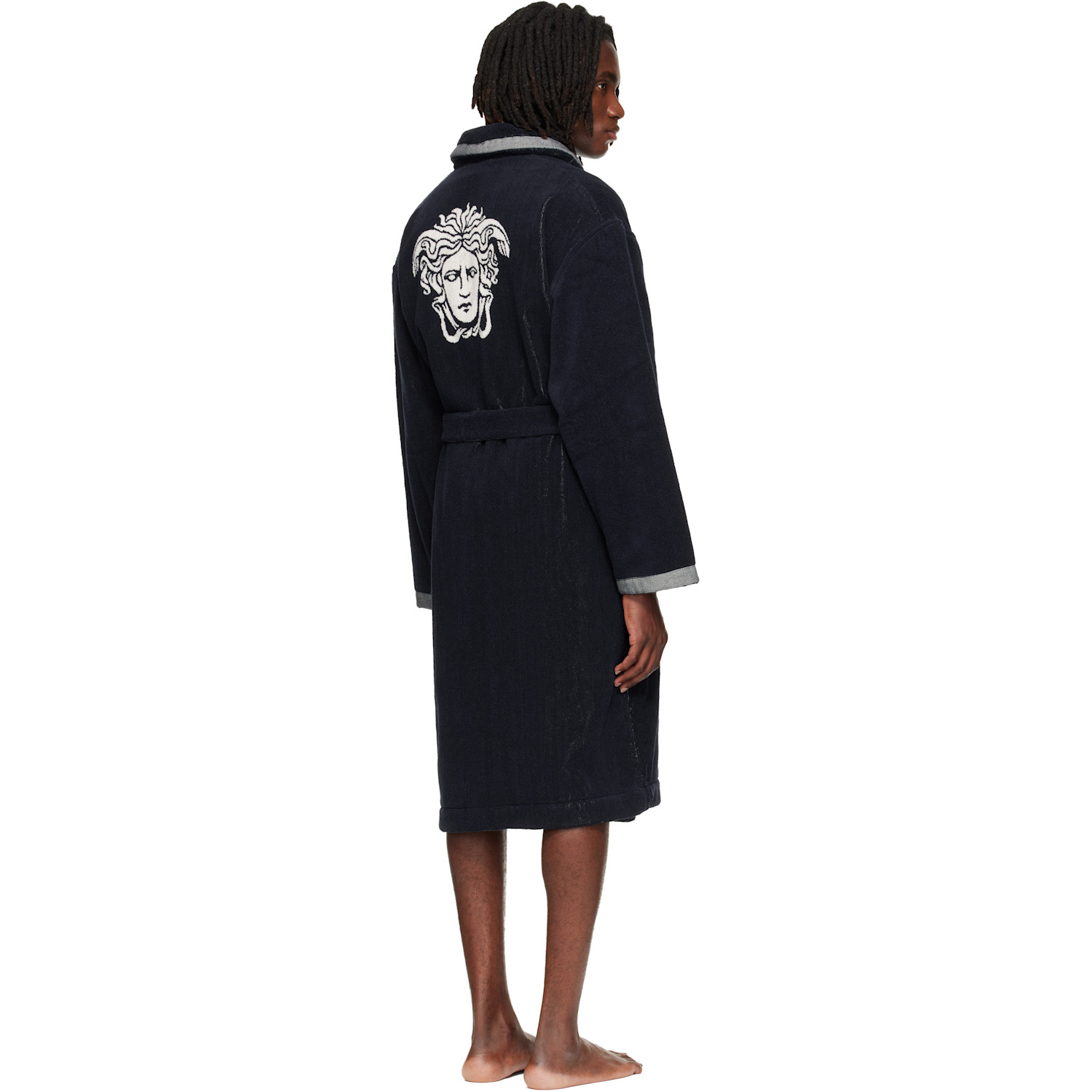  Versace Navy Cotton-terry Jacquard Bathrobe 