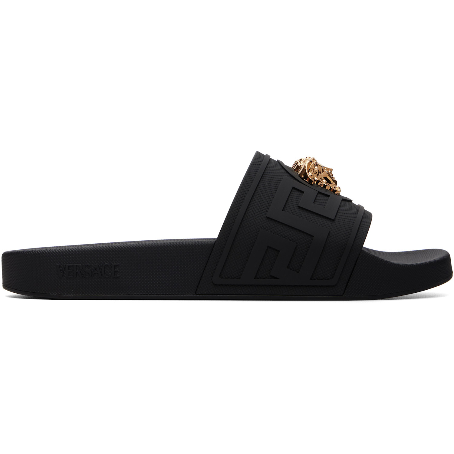 Versace Black 'La Medusa' Rubber Slides