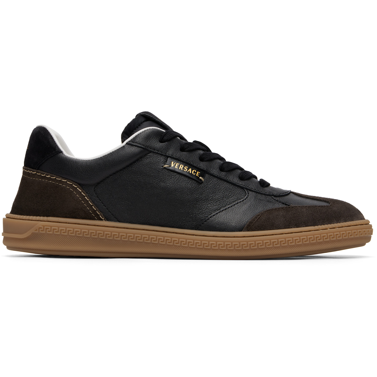 Versace Black & Brown Greca Court Nappa & Suede Sneakers