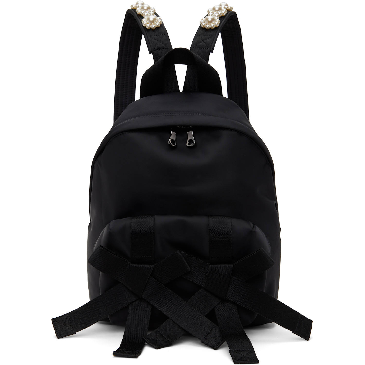 Simone Rocha Black Beaded Utility Bow Backpack