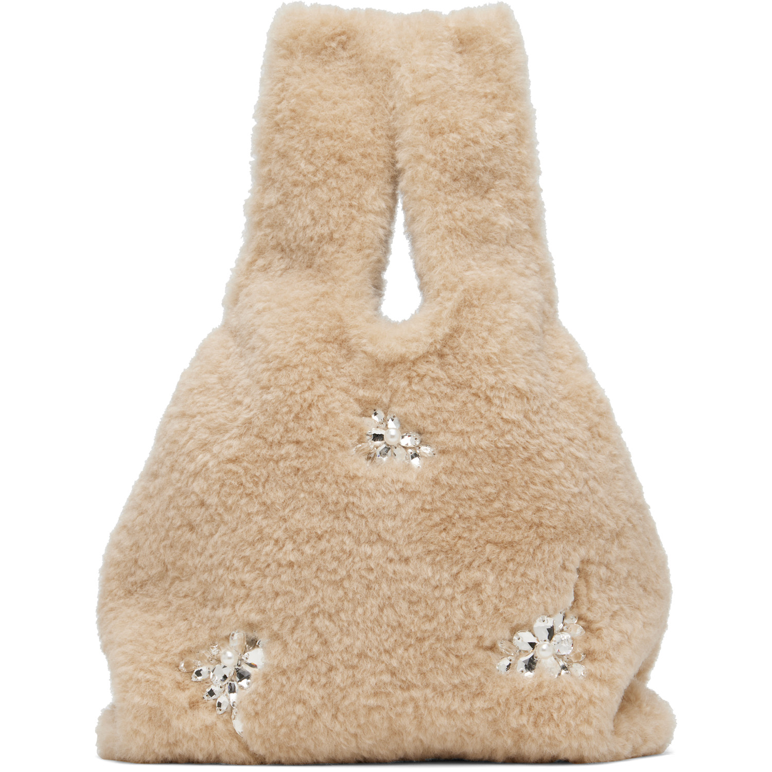 Simone Rocha ベージュ ミニ Shopper エンベリッシュド フェイクファー トートバッグ In Blonde/pearl/clear