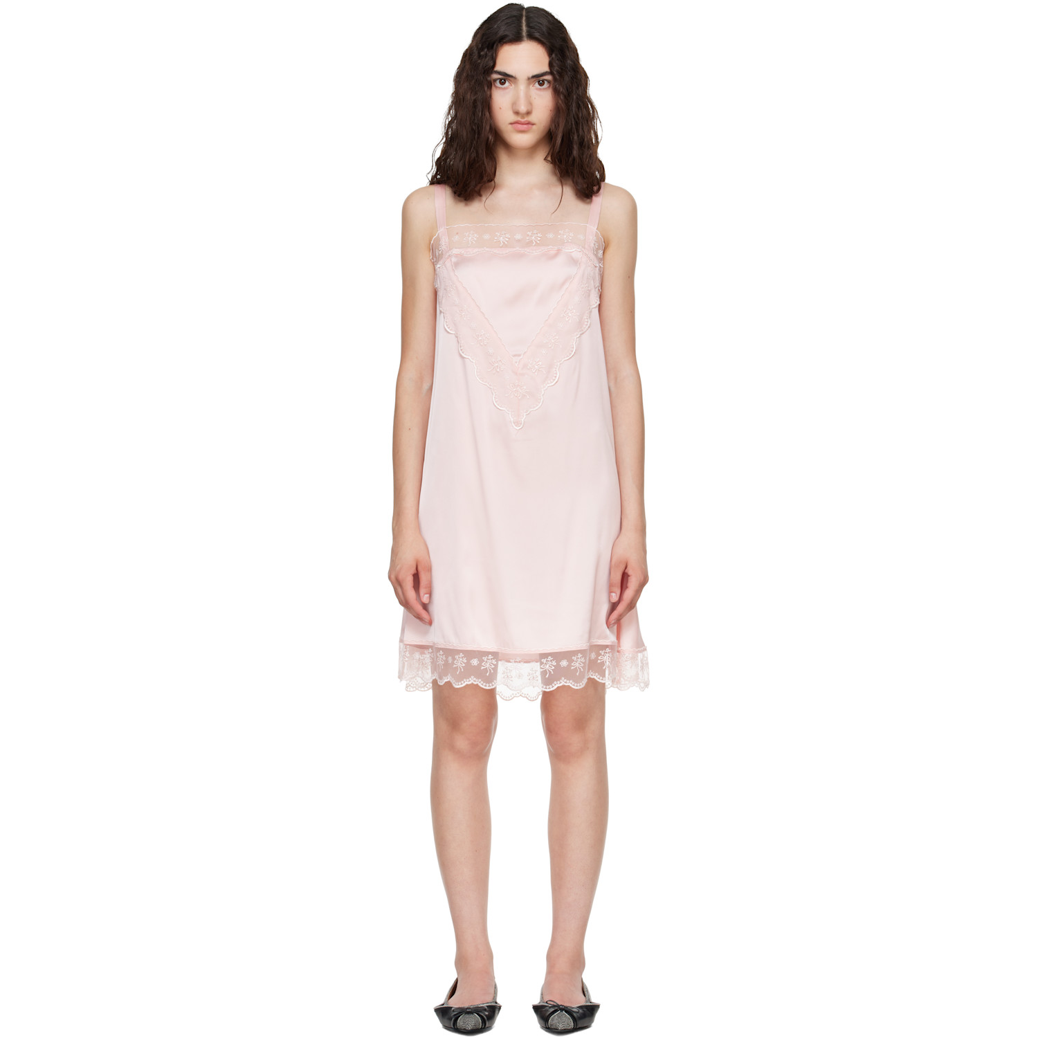 Simone Rocha Pink Square Neck Lace Trim Minidress