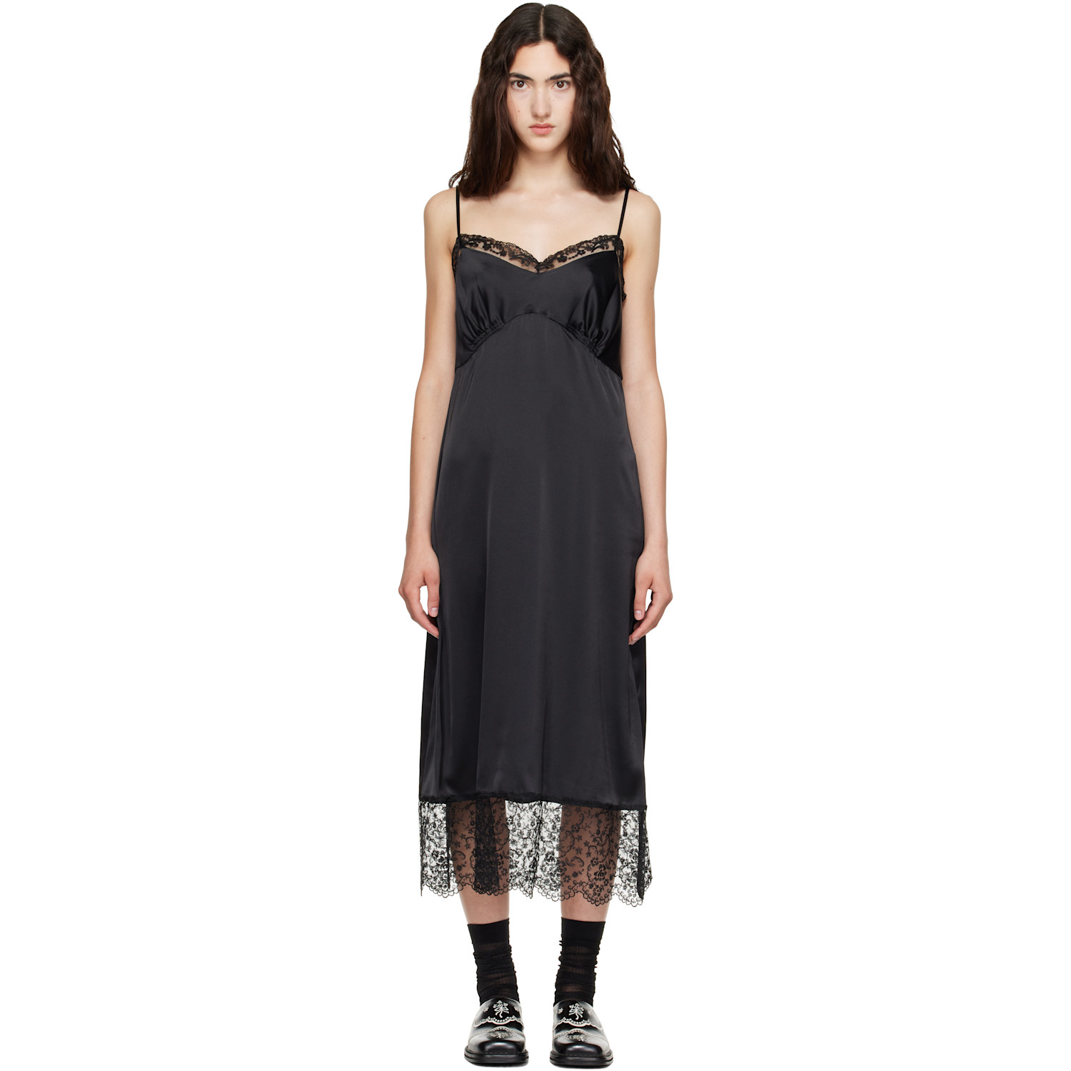 Simone Rocha Black Lace Trim Slip Midi Dress