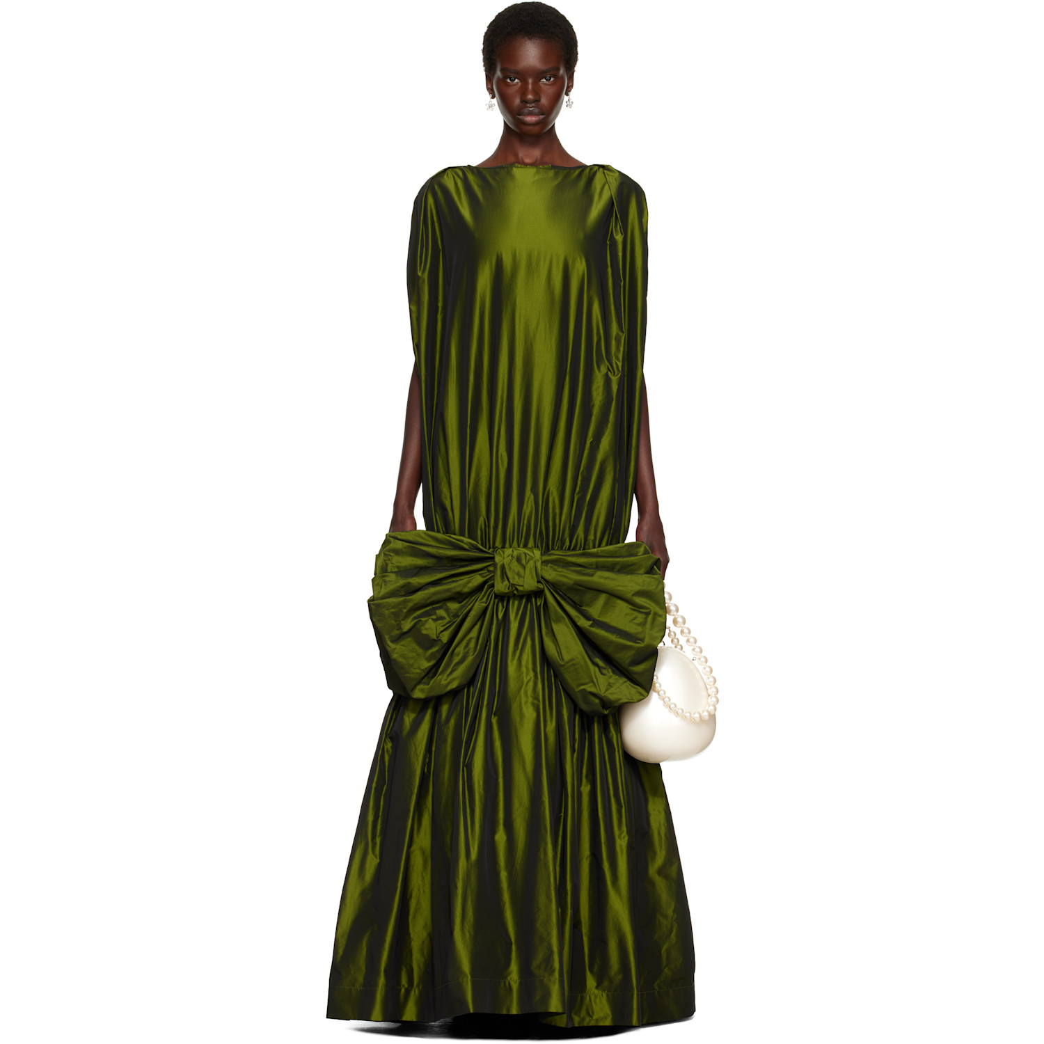 Simone Rocha Khaki Bow Hem Cascade Egg Maxi Dress