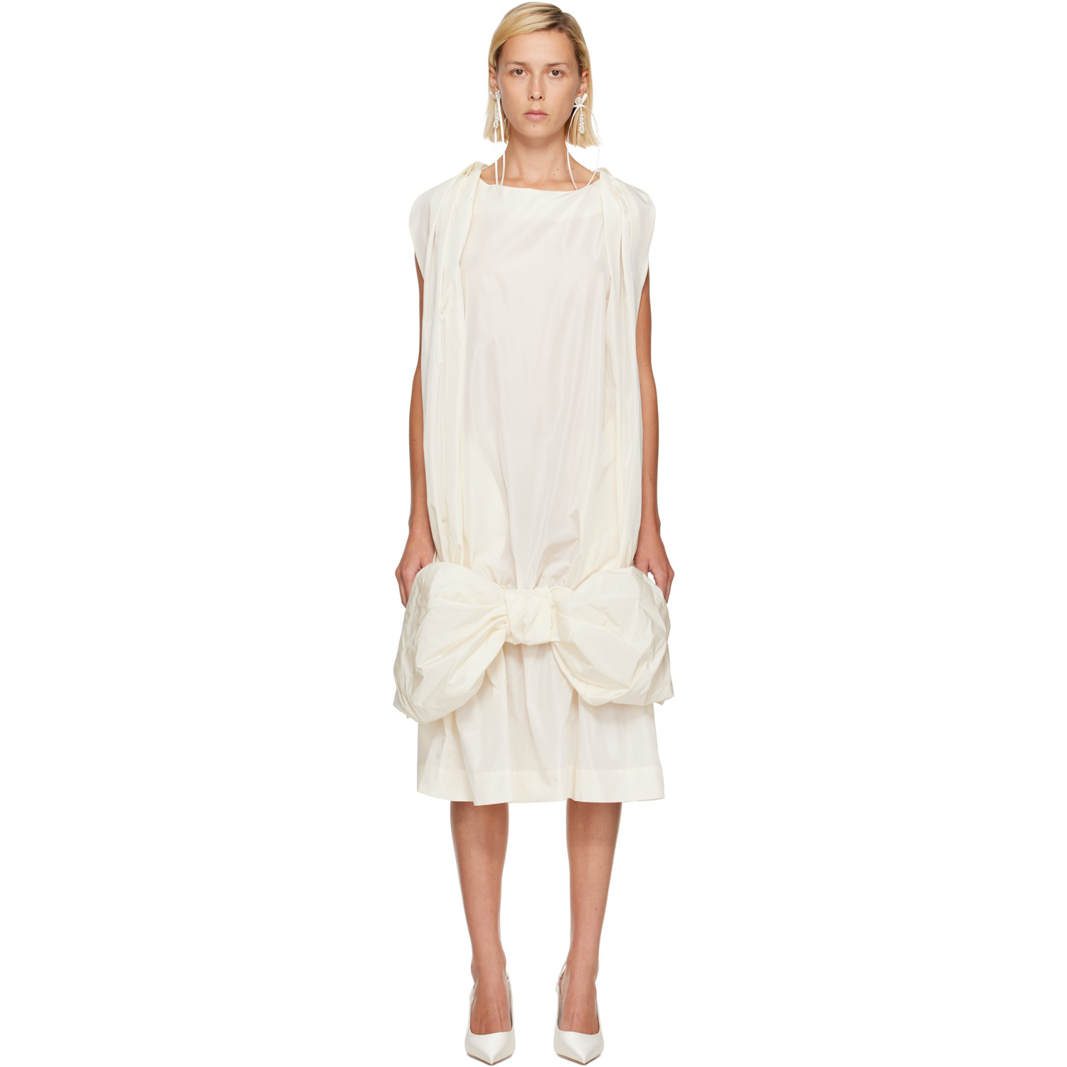 Simone Rocha Off-White Bow Hem Egg Midi Dress