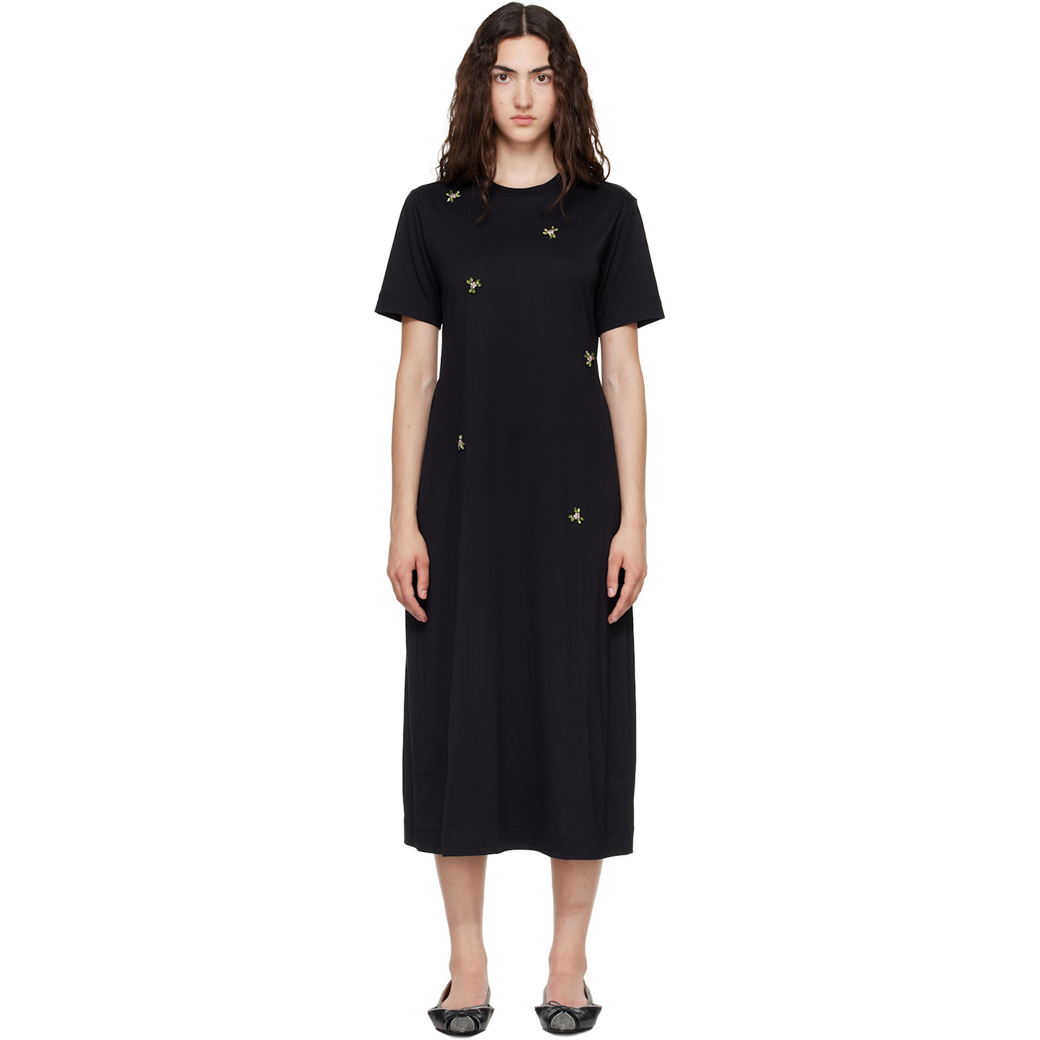 Simone Rocha Black Embellished Easy T-shirt Midi Dress