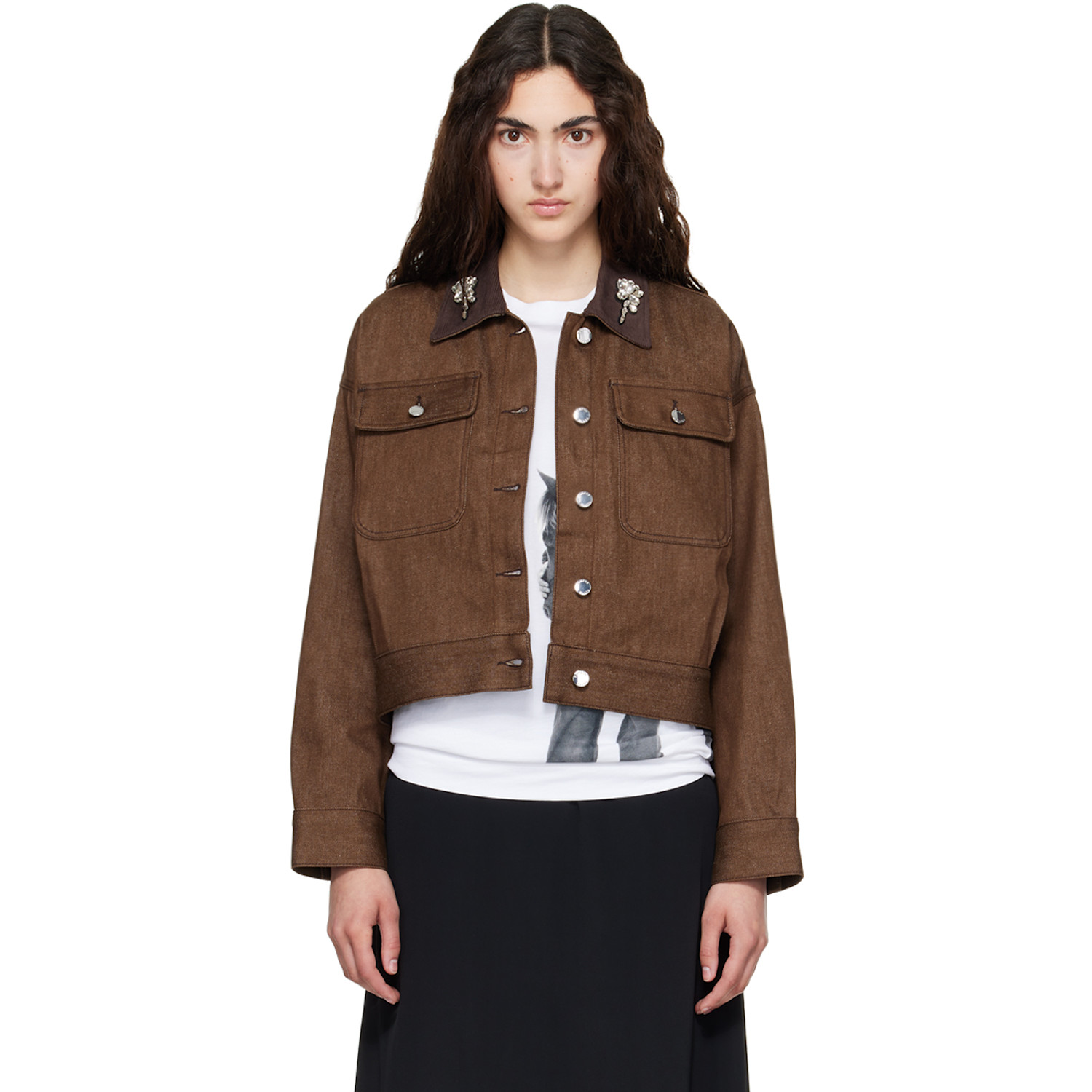 Simone Rocha Brown Cropped Utility Denim Workwear Jacket