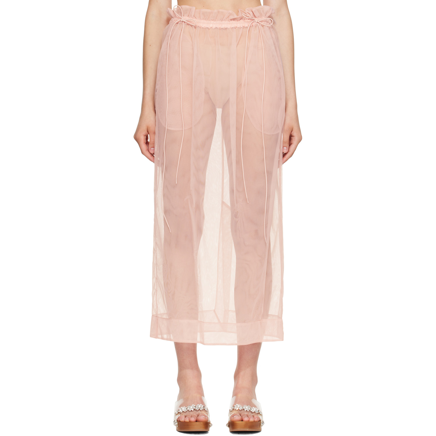 Simone Rocha Pink Gathered Waist Cord Midi Skirt