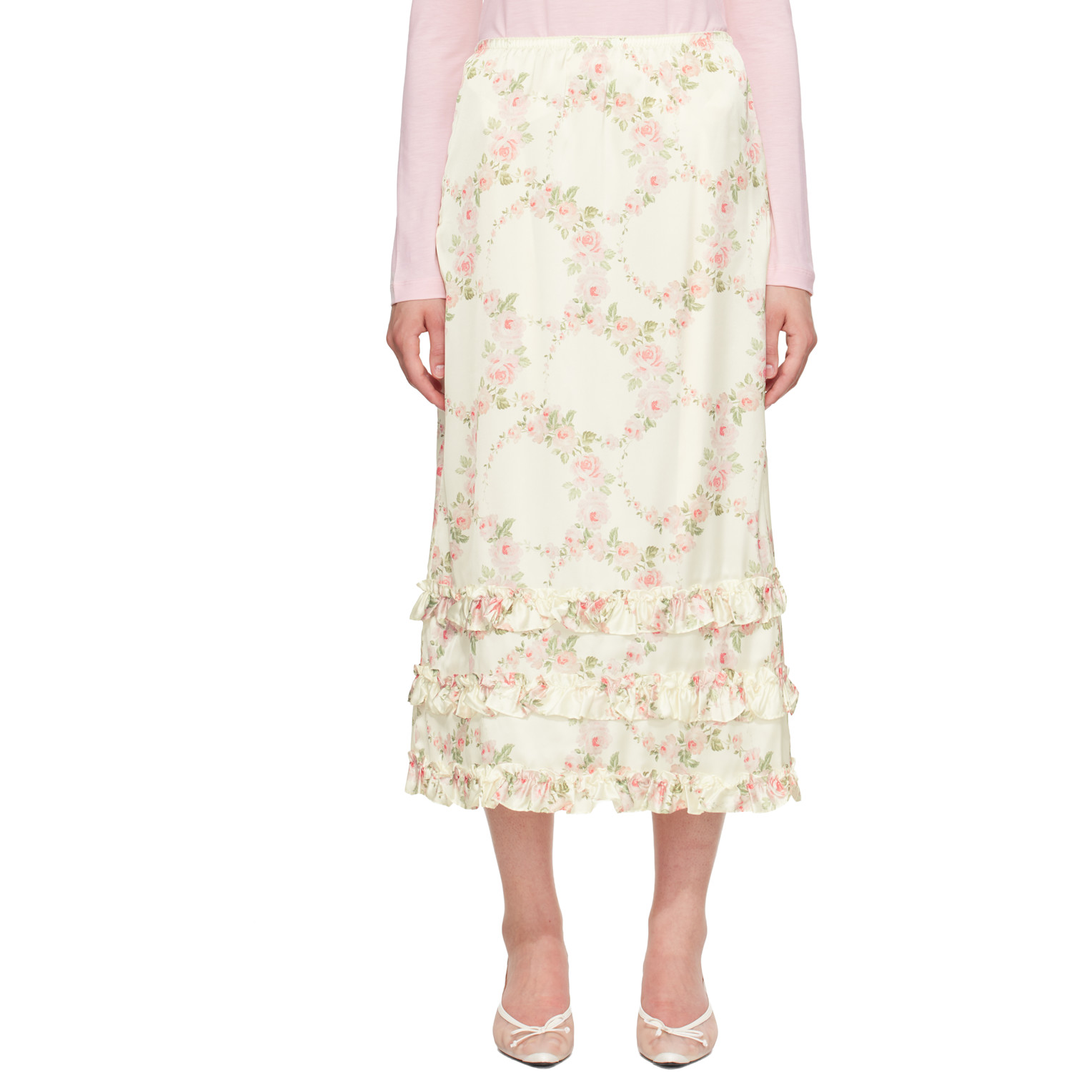 Simone Rocha White Ruffle Frill Hem Easy Midi Skirt