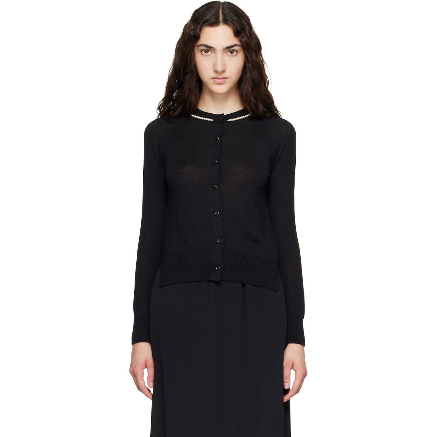 Simone Rocha Black Classic Merino Silk Cardigan