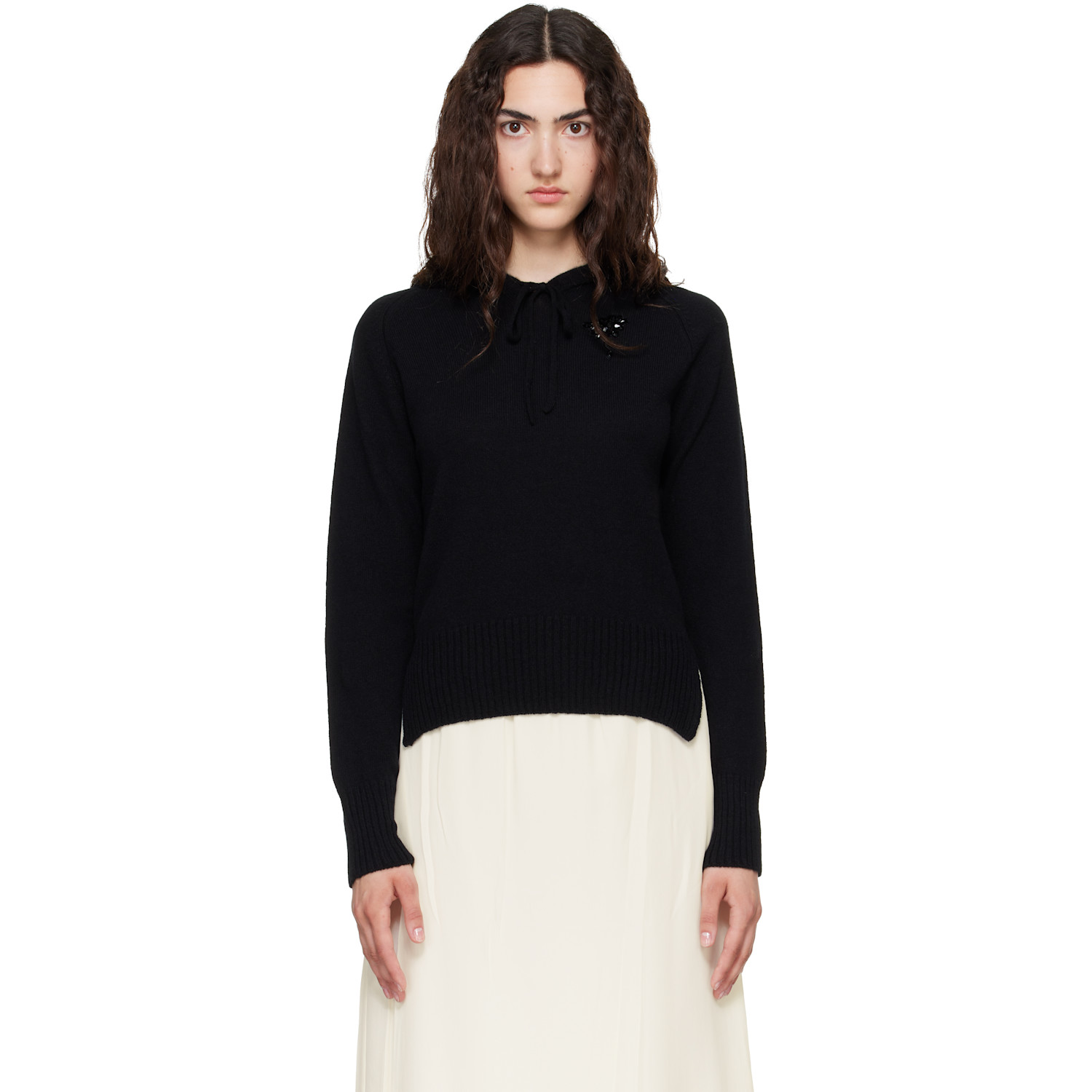 Simone Rocha Black Embellished Relaxed Cashmere Hoodie