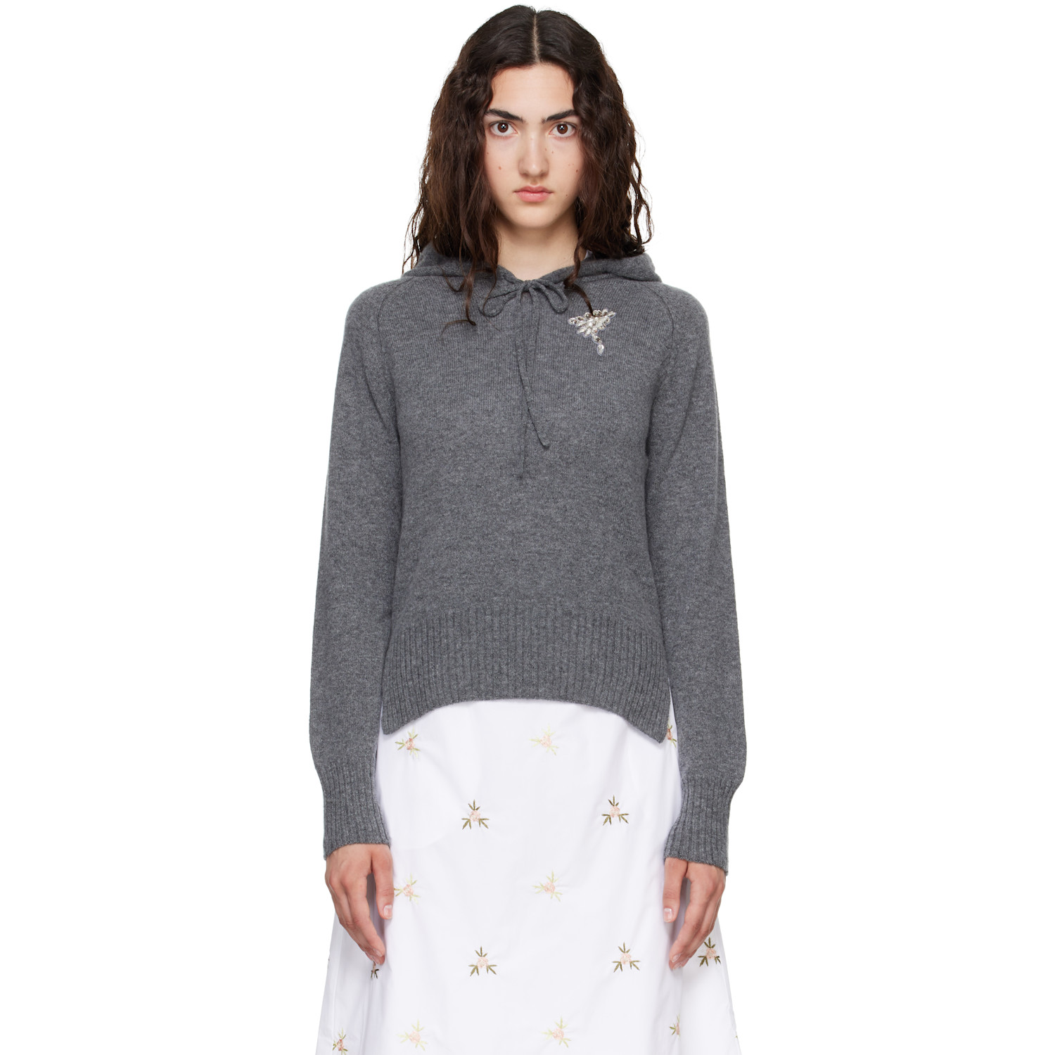 Simone Rocha Gray Embellished Relaxed Cashmere Hoodie